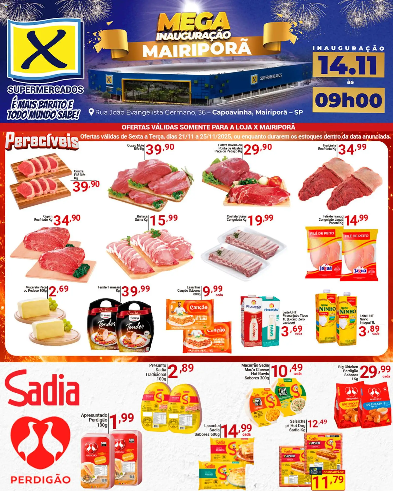 X Supermercados Folheto - válido de 21.11.2025 | Página: 10 | Produtos: Tender, Alcatra, Leite, Muçarela