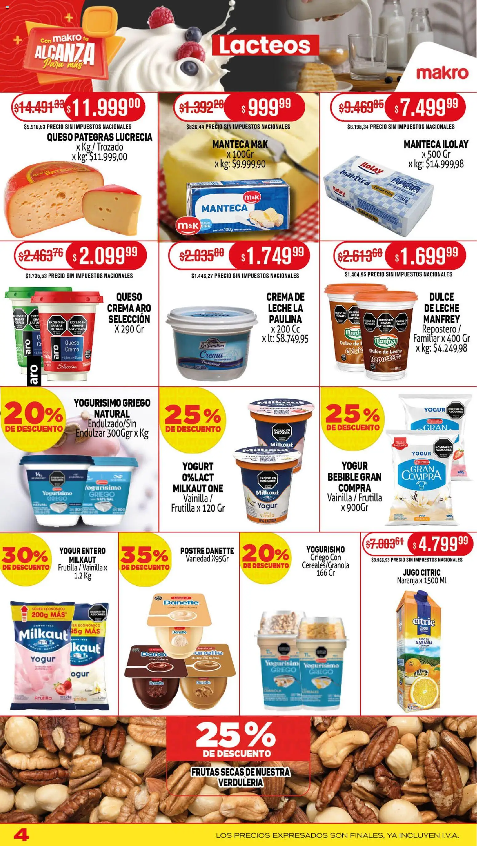 Makro ofertas │ válido desde el 30.10.2025 | Página: 4 | Productos: Frutilla, Queso crema, Yogur, Té