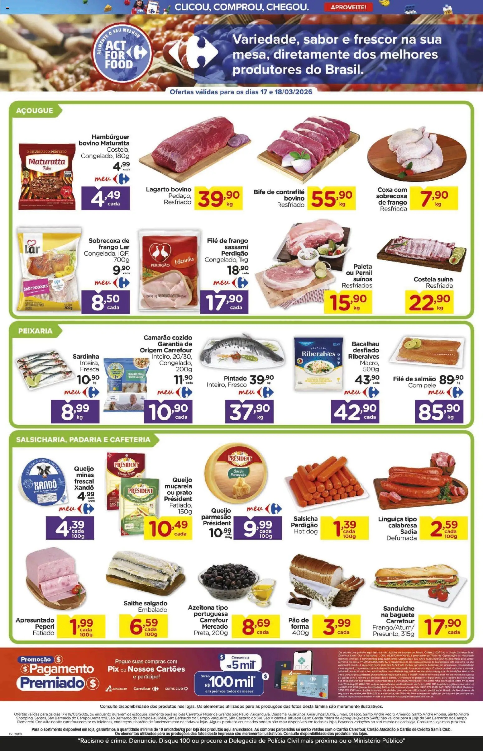 Carrefour Folheto - válido de 17.03.2026 | Página: 2 | Produtos: Linguiça, Camarão, Pão, Sanduíche