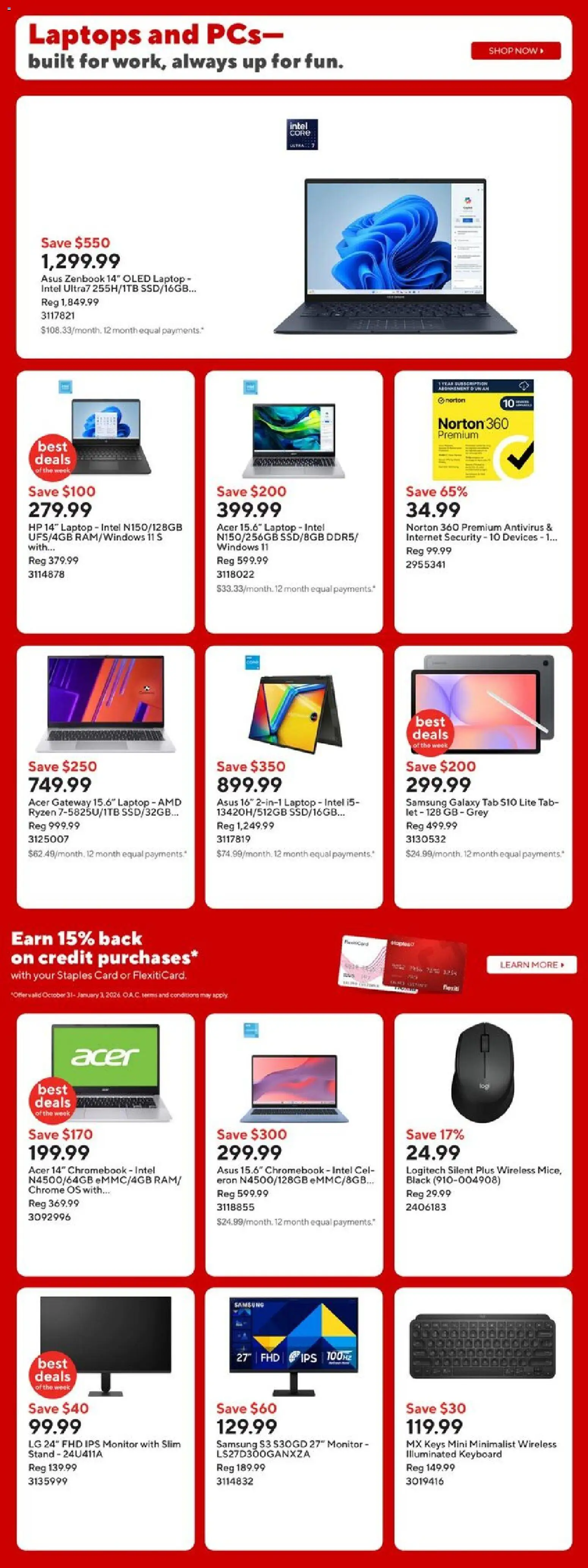 Staples flyer valid from 14.11.2025 | Page: 10 | Products: Monitor, Keyboard