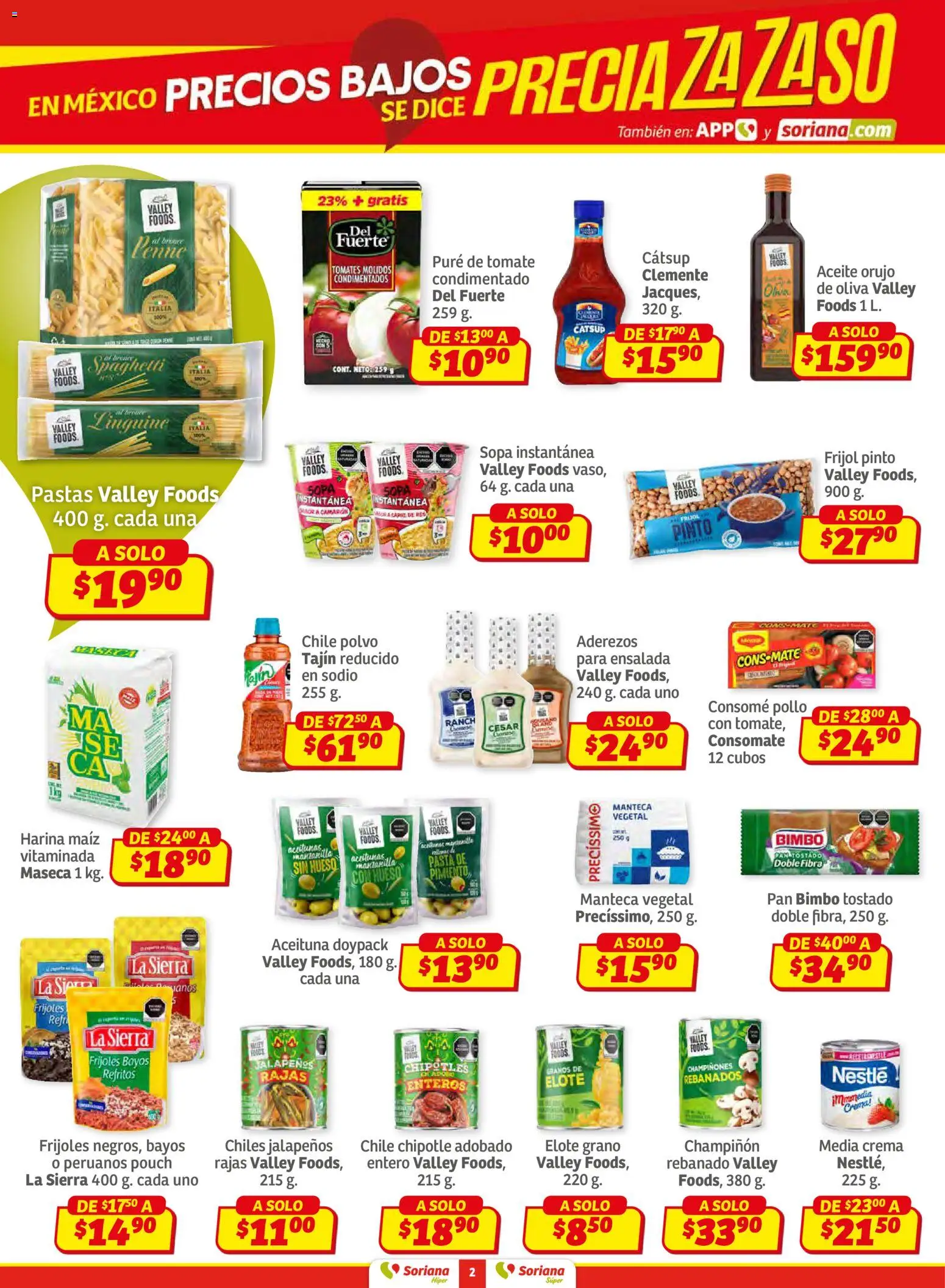 Nuevas ofertas de Soriana válidas en toda la República Mexicana desde el 12.02.2026. ¡Encuentra las mejores ofertas en Soriana - Preciazazaso Súper: Ags, Col, Gto, Jal, Mich! | Página: 2 | Productos: Sopa, Pan, Pure de Tomate, Sierra