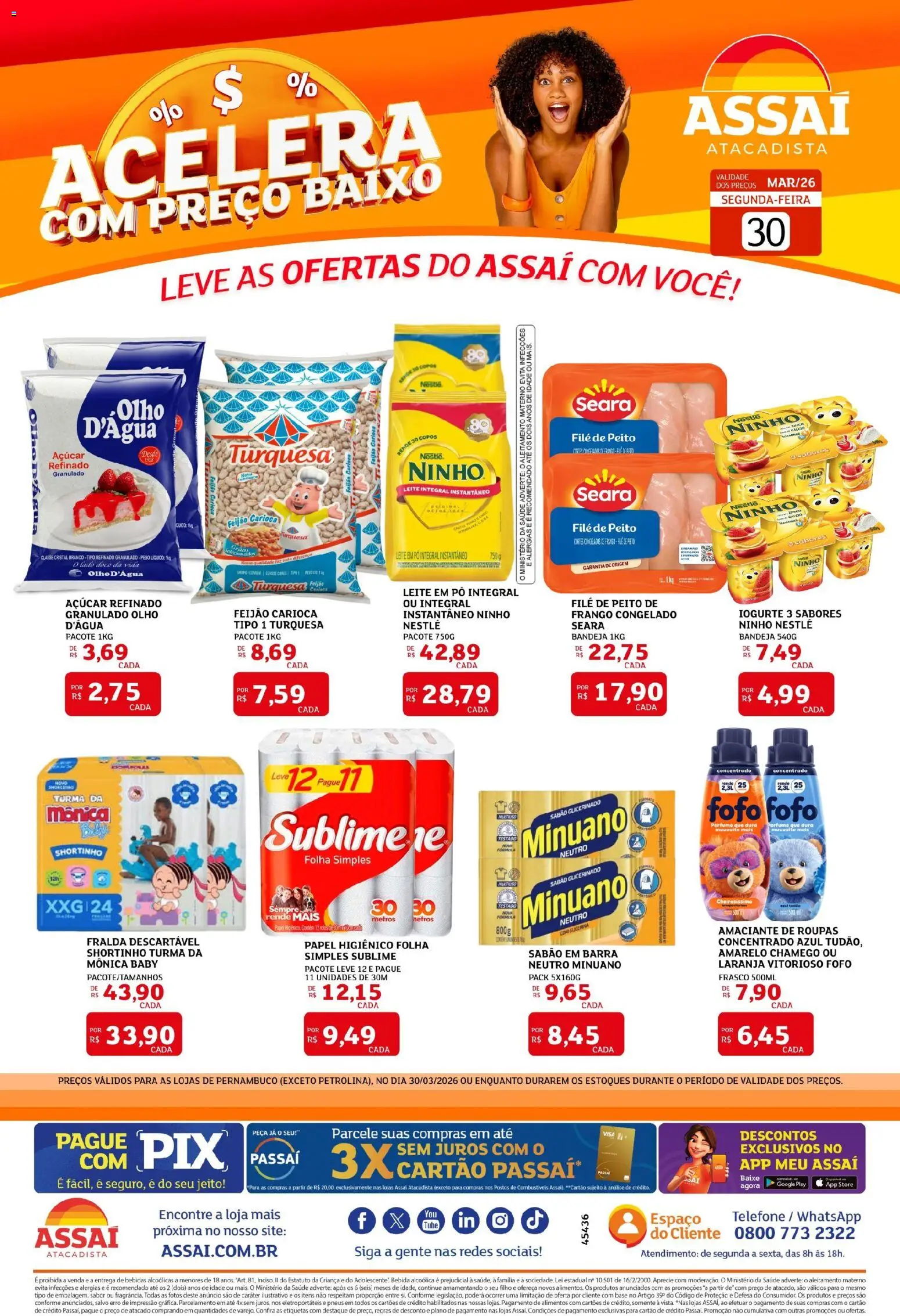 Assaí Atacadista Folheto - válido de 30.03.2026 | Página: 1 | Produtos: Pó, Açúcar, Telefone, Frango