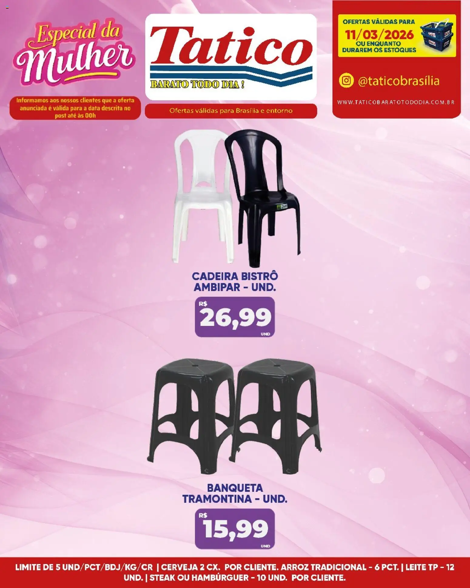 Tatico Folheto - válido de 11.03.2026 | Página: 15 | Produtos: Leite, Banqueta, Arroz, Hambúrguer