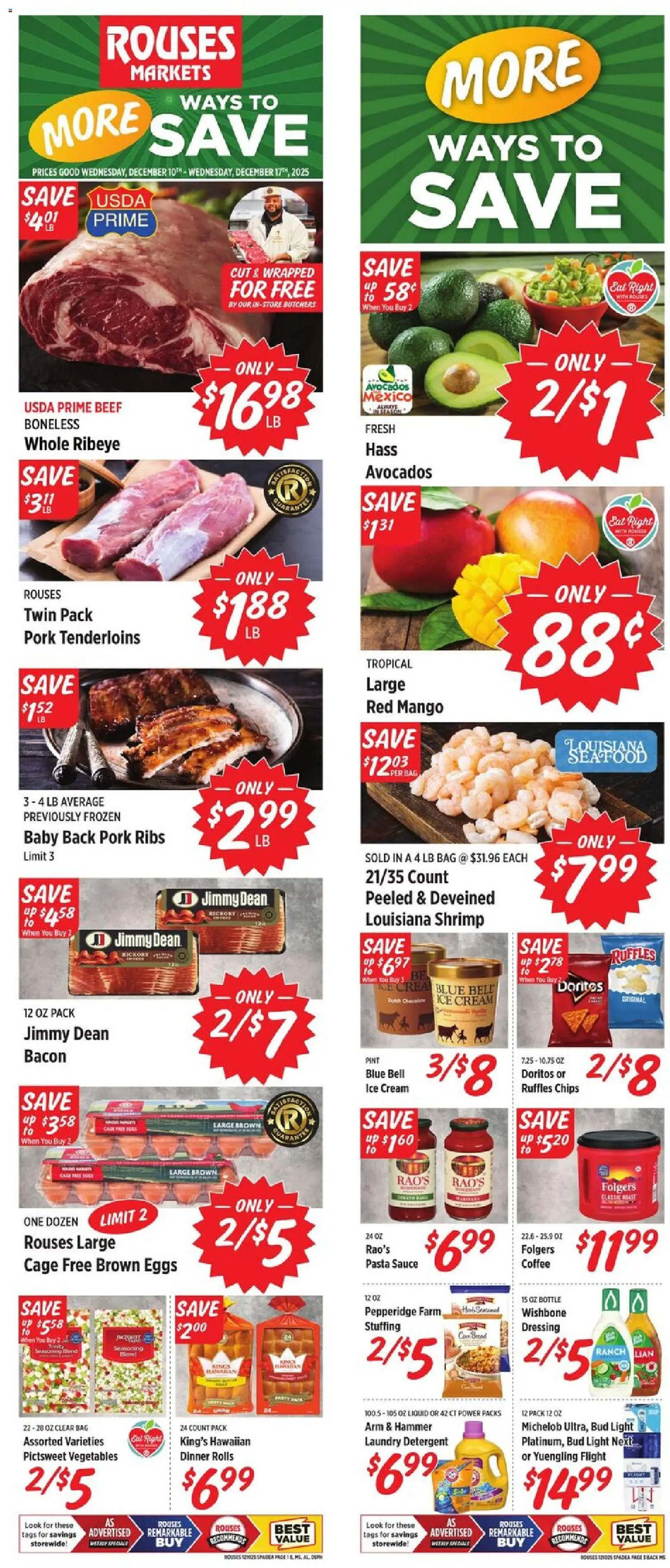 Rouses Weekly Ad - MS - valid from 10.12.2025 | Page: 1 | Products: Hammer, Coffee, Detergent, Vegetables