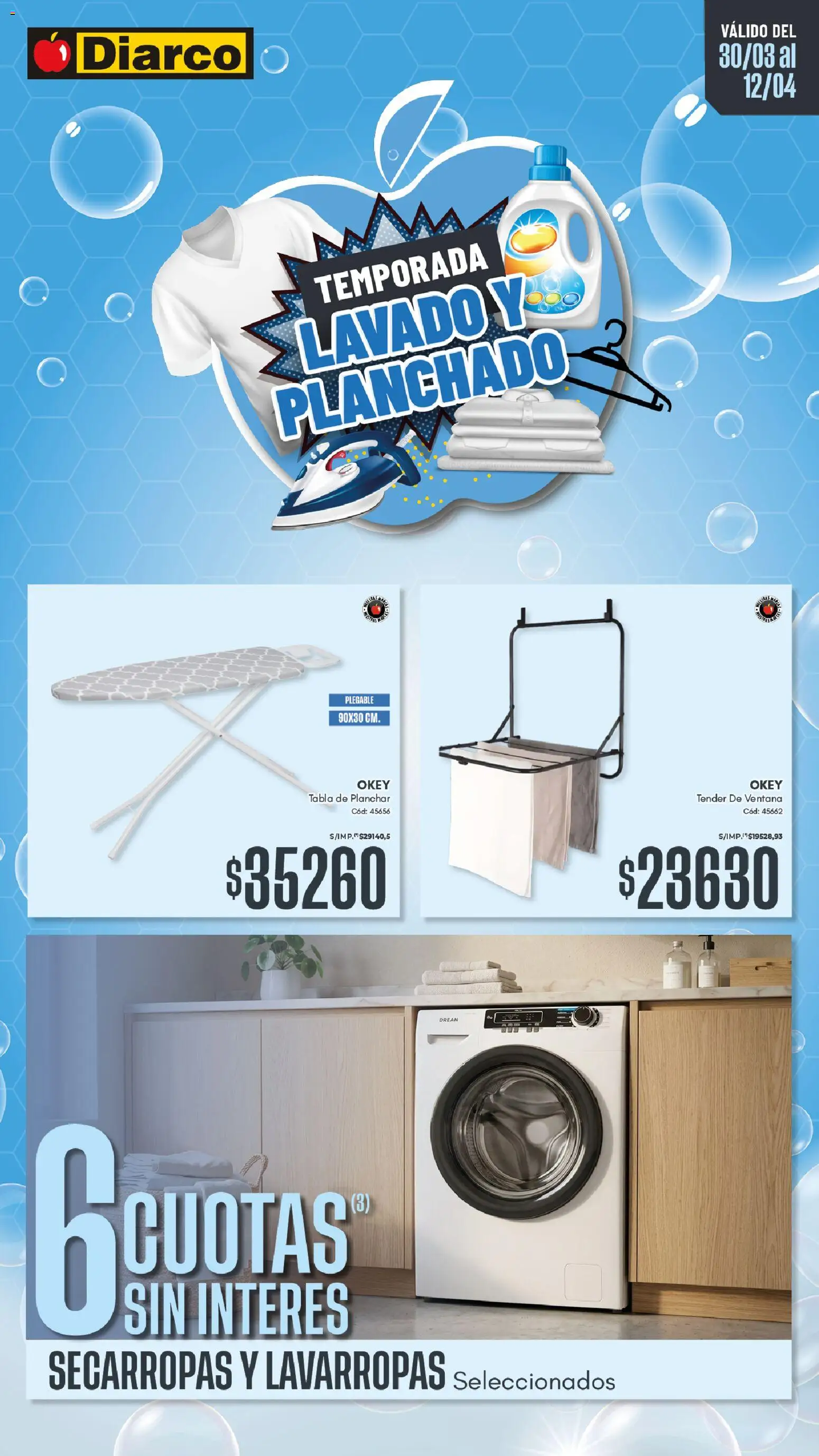 Diarco - Especial Lavado │ válido desde el 30.03.2026 | Página: 1 | Productos: Planchar, Tender, Tabla de planchar, Lavarropas