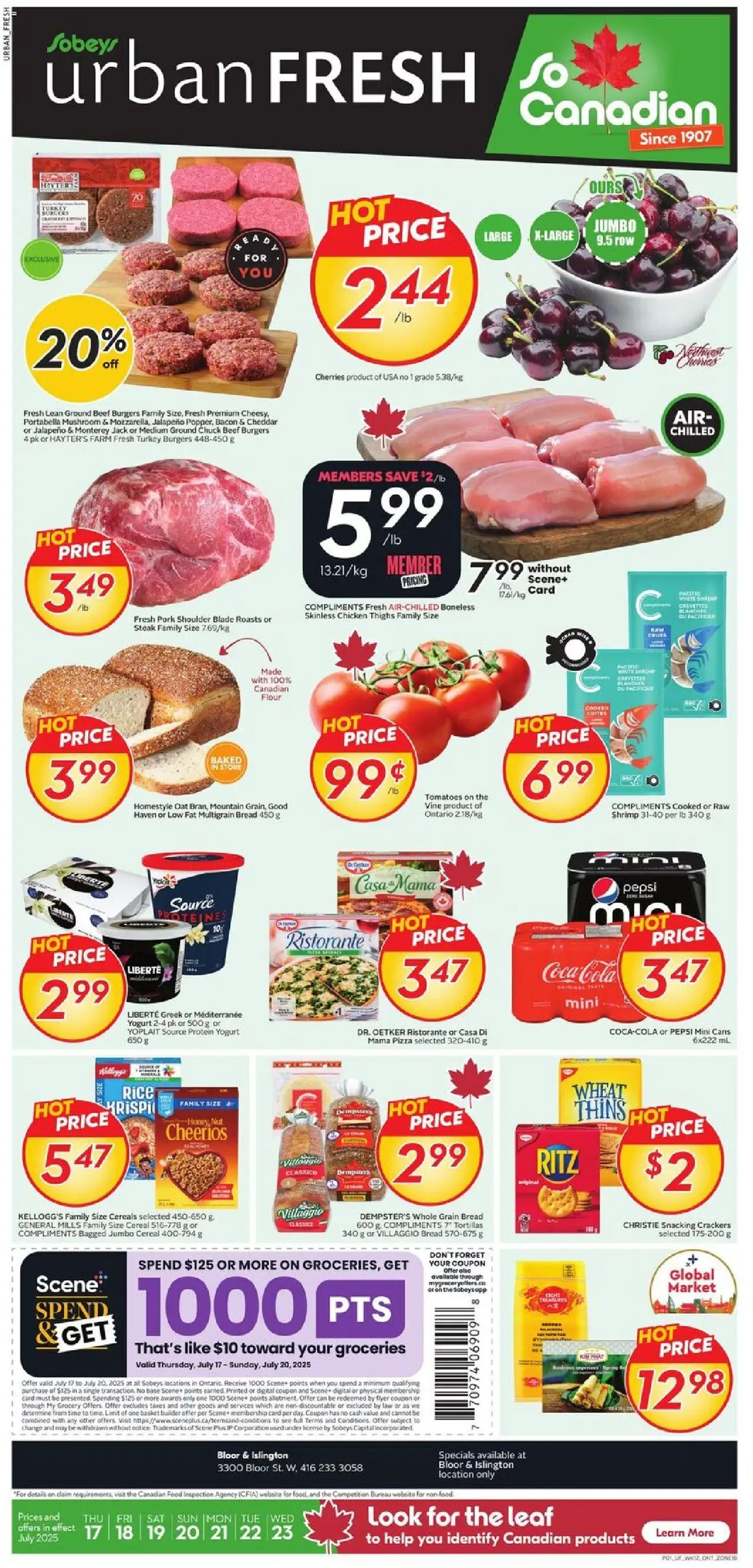 Sobeys flyer valid from 17.07.2025 | Page: 1 | Products: Basket, Bread, Chicken, Tomatoes