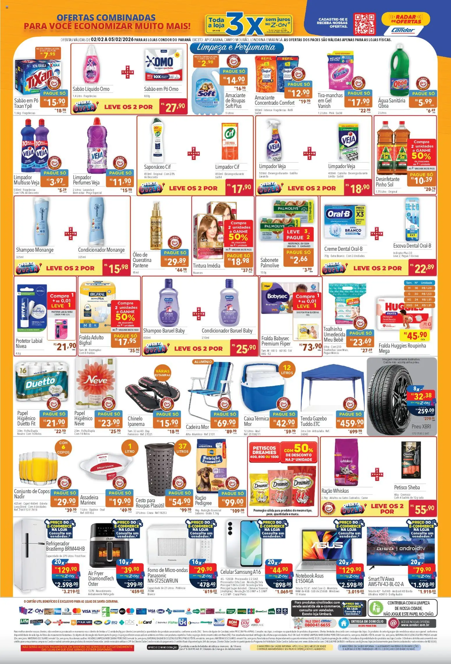 Supermercados Condor Folheto - válido de 02.02.2026 | Página: 4 | Produtos: Sabão, Sabão em pó omo, Fraldas, Água sanitária