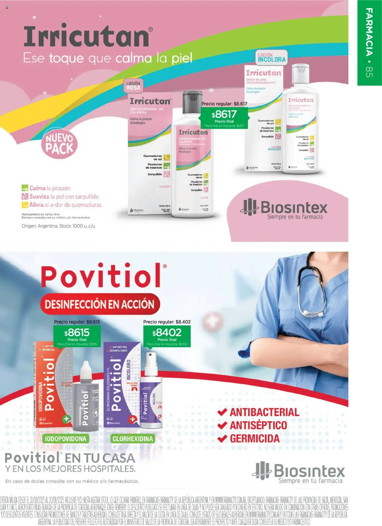 Farmacity catálogo │ válido desde el 01.08.2025 | Página: 85 | Productos: Desinfectante, Banco, Loción, Té