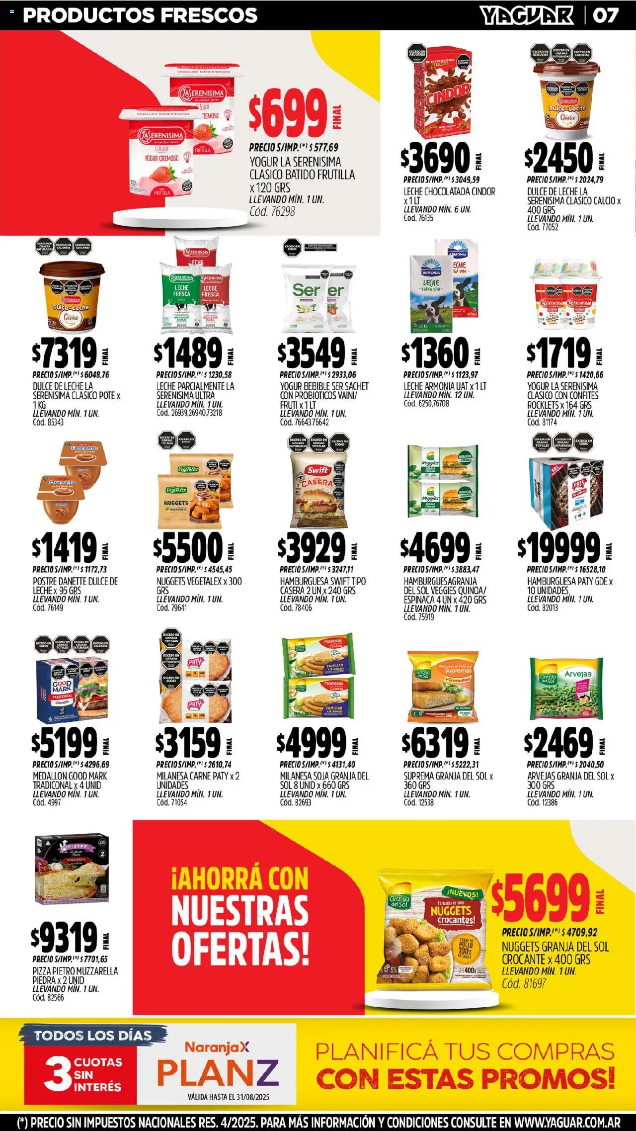 Yaguar - Santa Fe │ válido desde el 18.08.2025 | Página: 7 | Productos: Muzzarella, Arvejas, Leche, Chocolatada