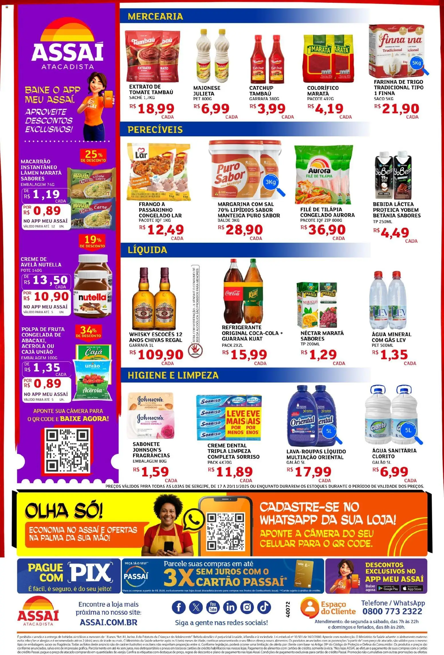 Assaí Atacadista Folheto - válido de 17.11.2025 | Página: 2 | Produtos: Farinha de trigo, Tilápia, Creme de avelã, Avelã