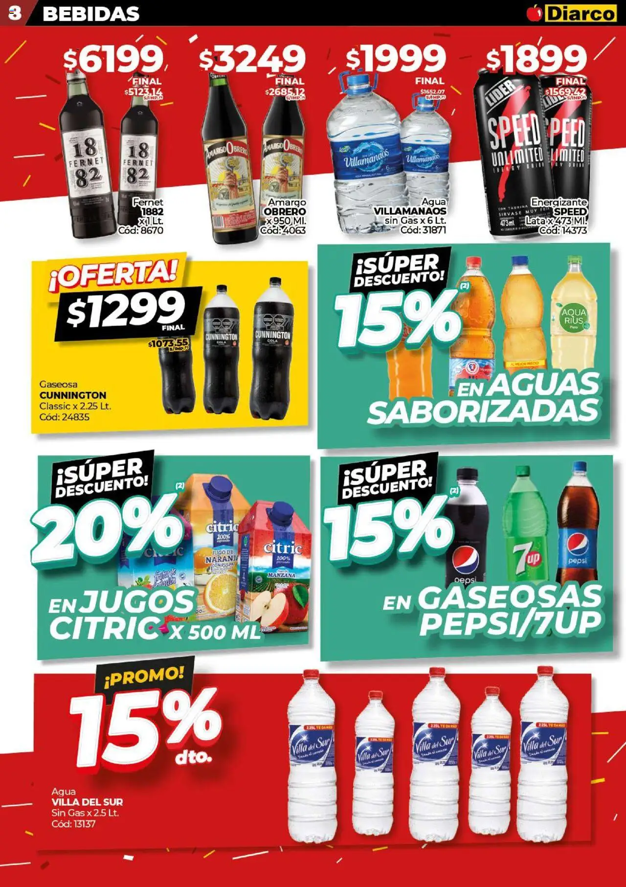 Diarco - Ofertas GBA │ válido desde el 08.09.2025 | Página: 8 | Productos: Gaseosa, Agua, Jugo, Té