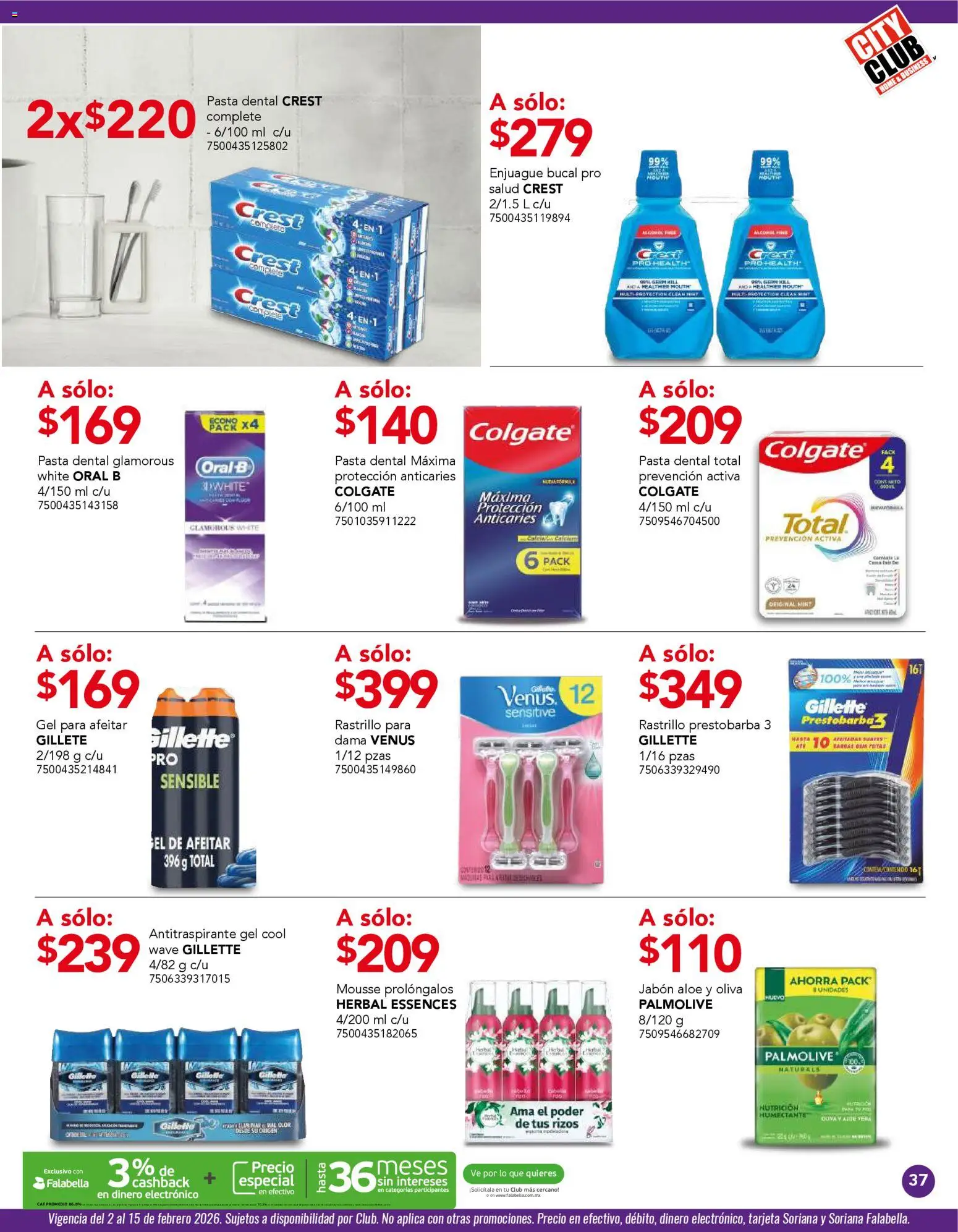 Nuevas ofertas de City Club válidas en toda la República Mexicana desde el 02.02.2026. ¡Encuentra las mejores ofertas en City Club catálogo! | Página: 37 | Productos: Pasta dental, Rastrillo, Pasta, Jabón