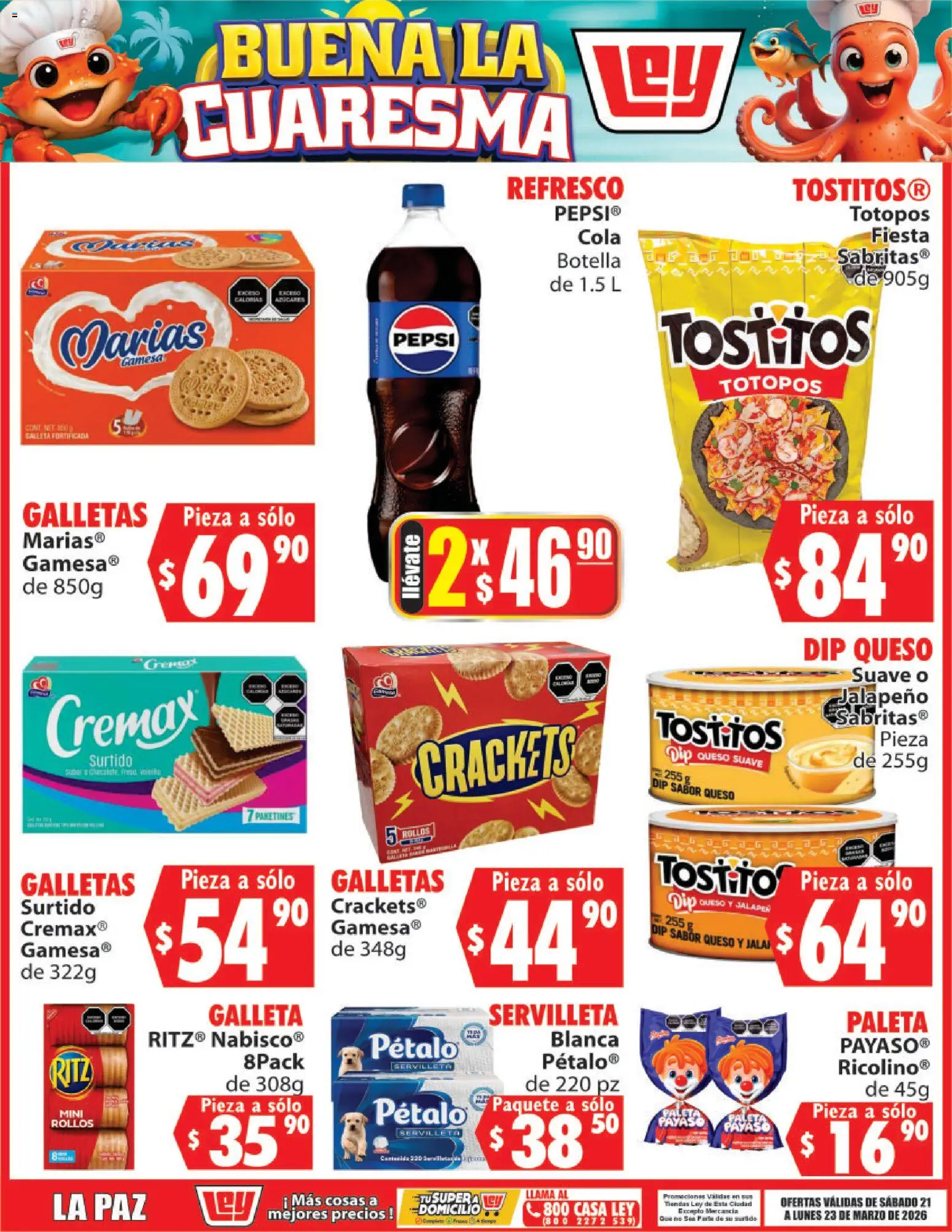 Nuevas ofertas de Casa Ley válidas en toda la República Mexicana desde el 21.03.2026. ¡Encuentra las mejores ofertas en Casa Ley folleto Buena la Cuaresma! | Página: 6 | Productos: Refresco, Paleta, Galletas, Botella