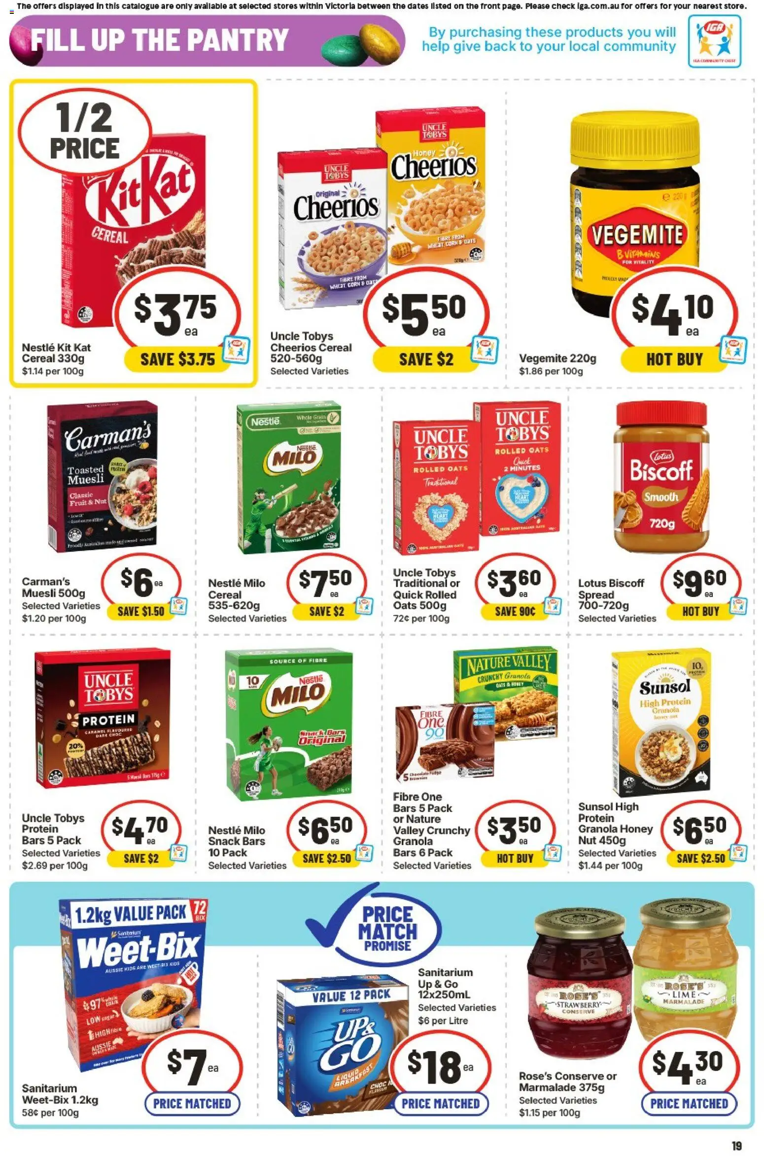 IGA catalogue - valid from 18.03.2026 | Page: 18 | Products: Honey, Cereal, Vegemite, Up & go