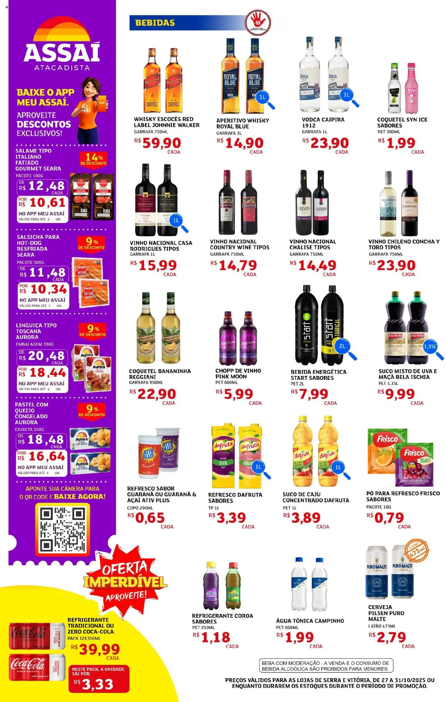 Assaí Atacadista Folheto - válido de 27.10.2025 | Página: 6 | Produtos: Pó, Whisky, Salsicha, Salame