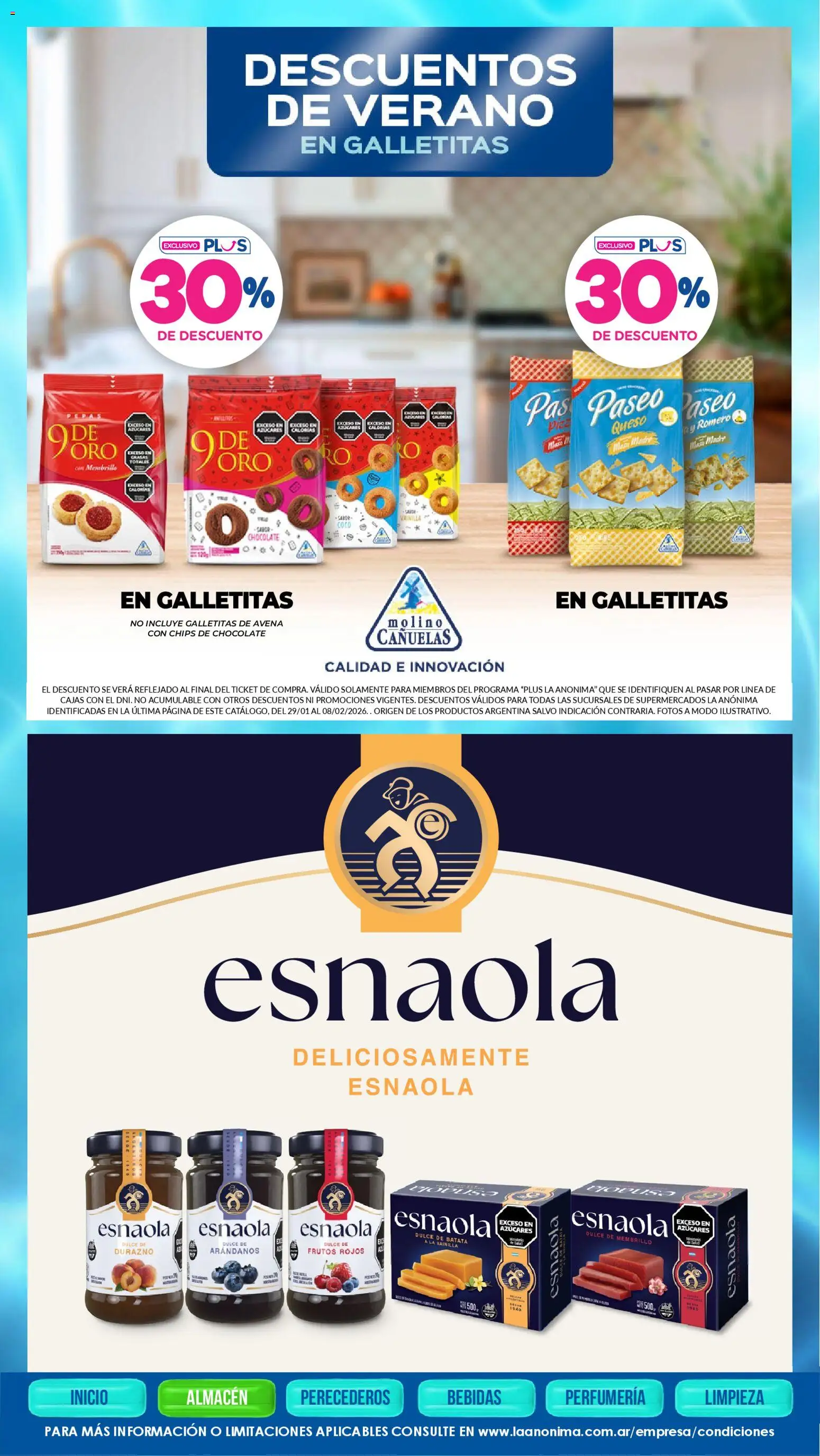 La Anonima catálogo │ válido desde el 29.01.2026 | Página: 14 | Productos: Batata, Durazno, Queso, Chocolate
