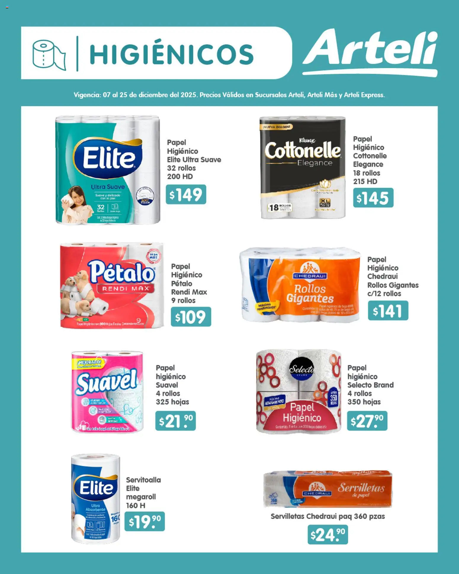Nuevas ofertas de Arteli válidas en toda la República Mexicana desde el 07.12.2025. ¡Encuentra las mejores ofertas en Arteli folleto Quincenal! | Página: 15 | Productos: Papel higiénico, Servilletas