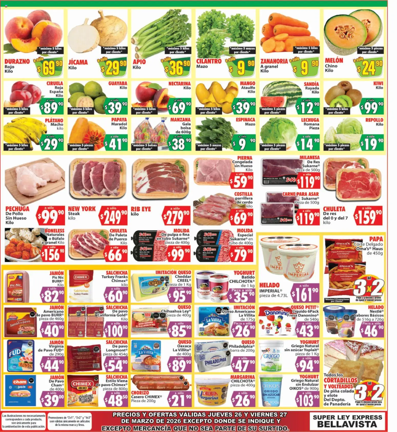 Nuevas ofertas de Casa Ley válidas en toda la República Mexicana desde el 26.03.2026. ¡Encuentra las mejores ofertas en  Casa Ley folleto Super express Bellavista! | Página: 1 | Productos: Plátano, Chorizo, Panadería, Barra