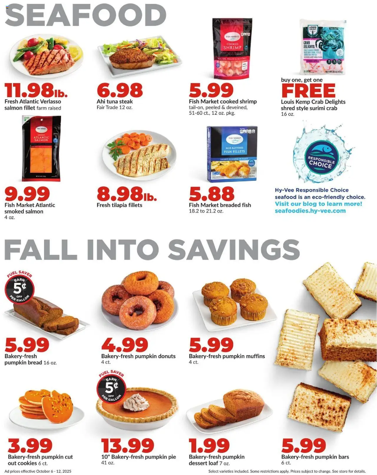 HyVee Weekly Ad - valid from 06.10.2025 | Page: 13 | Products: Bread, Fish, Seafood, Pumpkin Pie