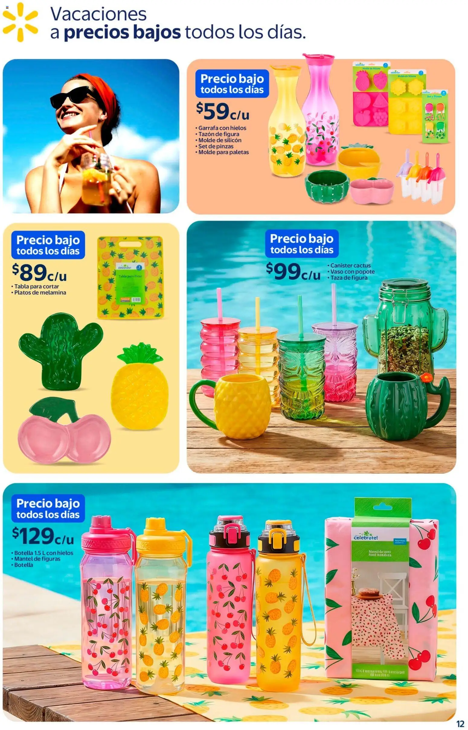 Nuevas ofertas de Walmart válidas en toda la República Mexicana desde el 05.03.2026. ¡Encuentra las mejores ofertas en Walmart folleto Sol, arena y bronceador a precios bajos! | Página: 12 | Productos: Taza, Mantel, Botella, Molde
