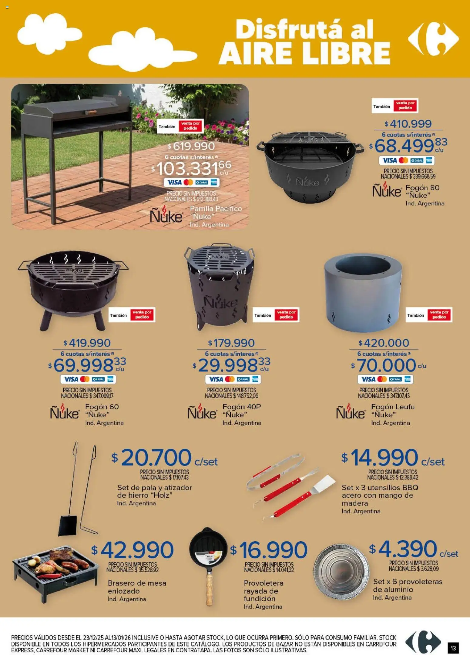 Carrefour ofertas │ válido desde el 23.12.2025 | Página: 13 | Productos: Parrilla, Mesa, Pala, Mango