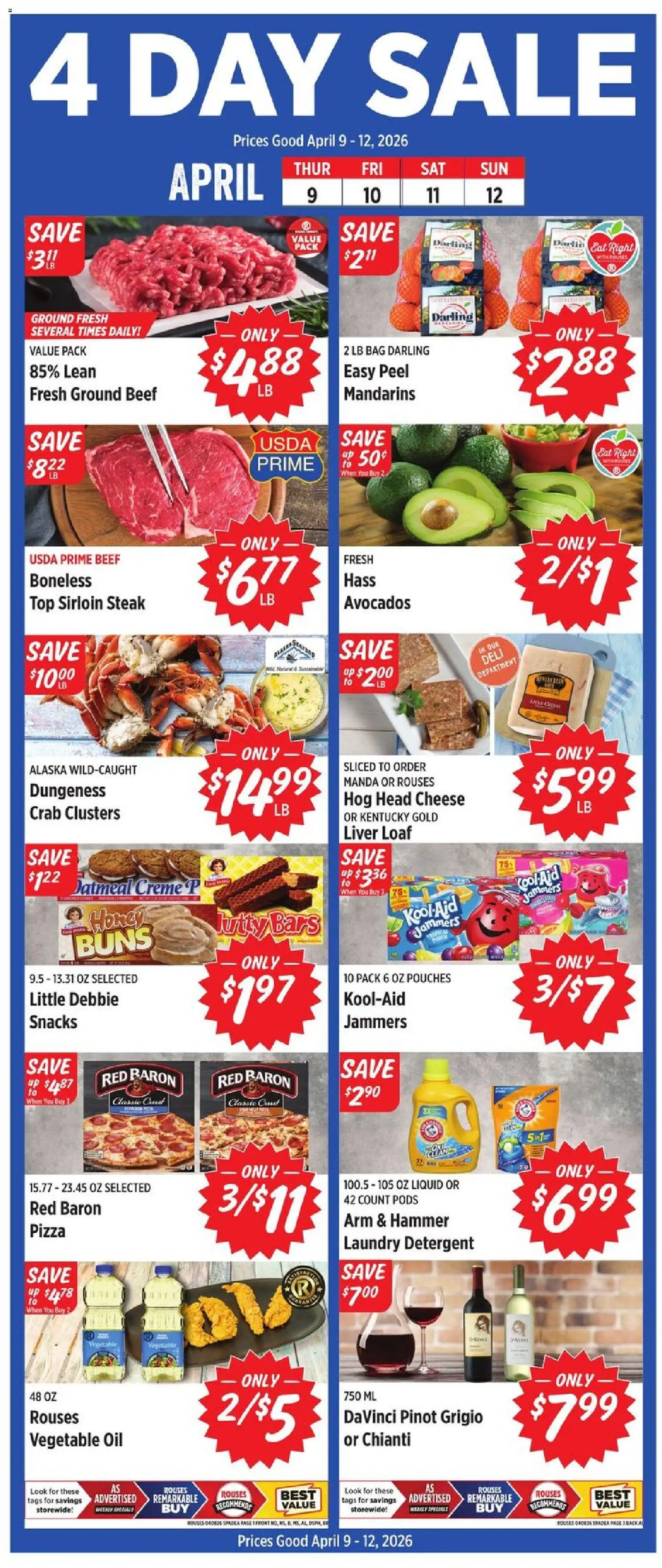Rouses Weekly Ad - AL - valid from 08.04.2026 | Page: 2 | Products: Hammer, Cheese, Pizza, Beef