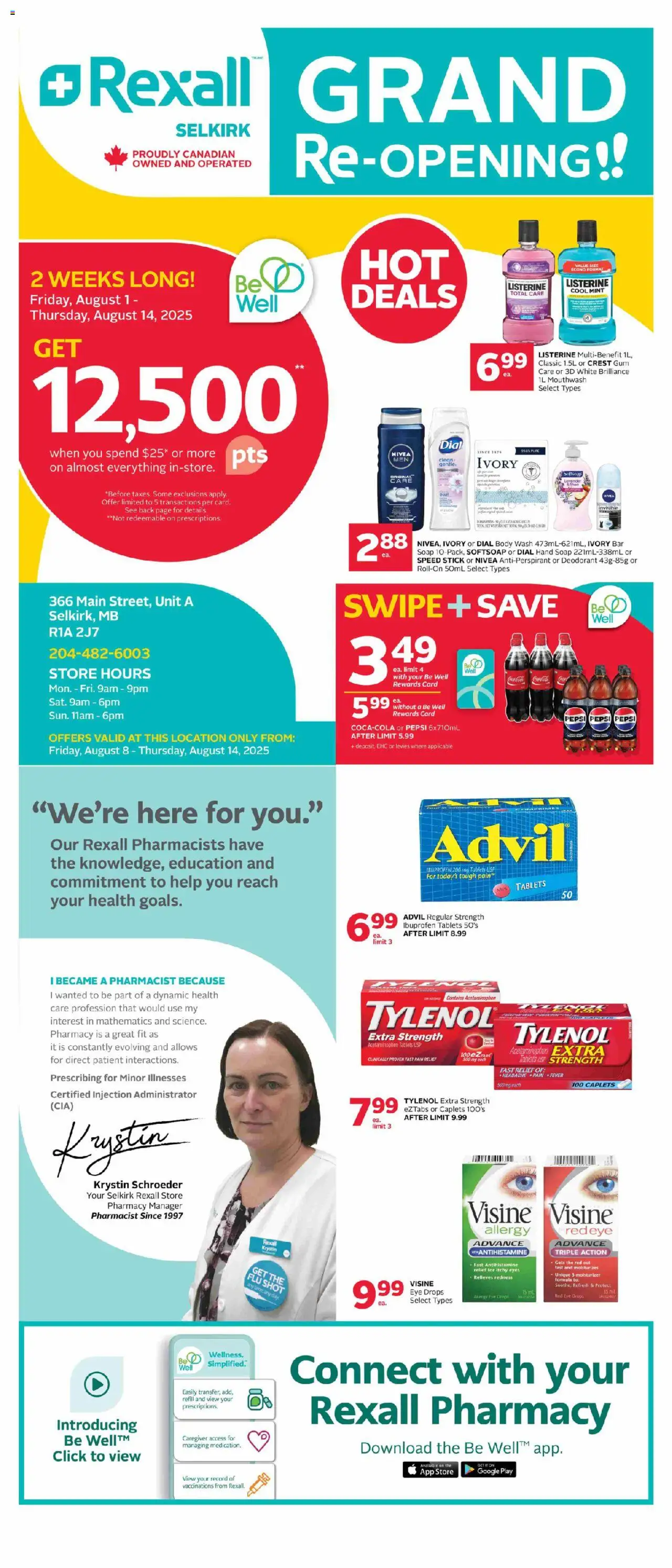 Rexall flyer valid from 08.08.2025 | Page: 1 | Products: Soap, Body wash, Deodorant, Antiperspirant