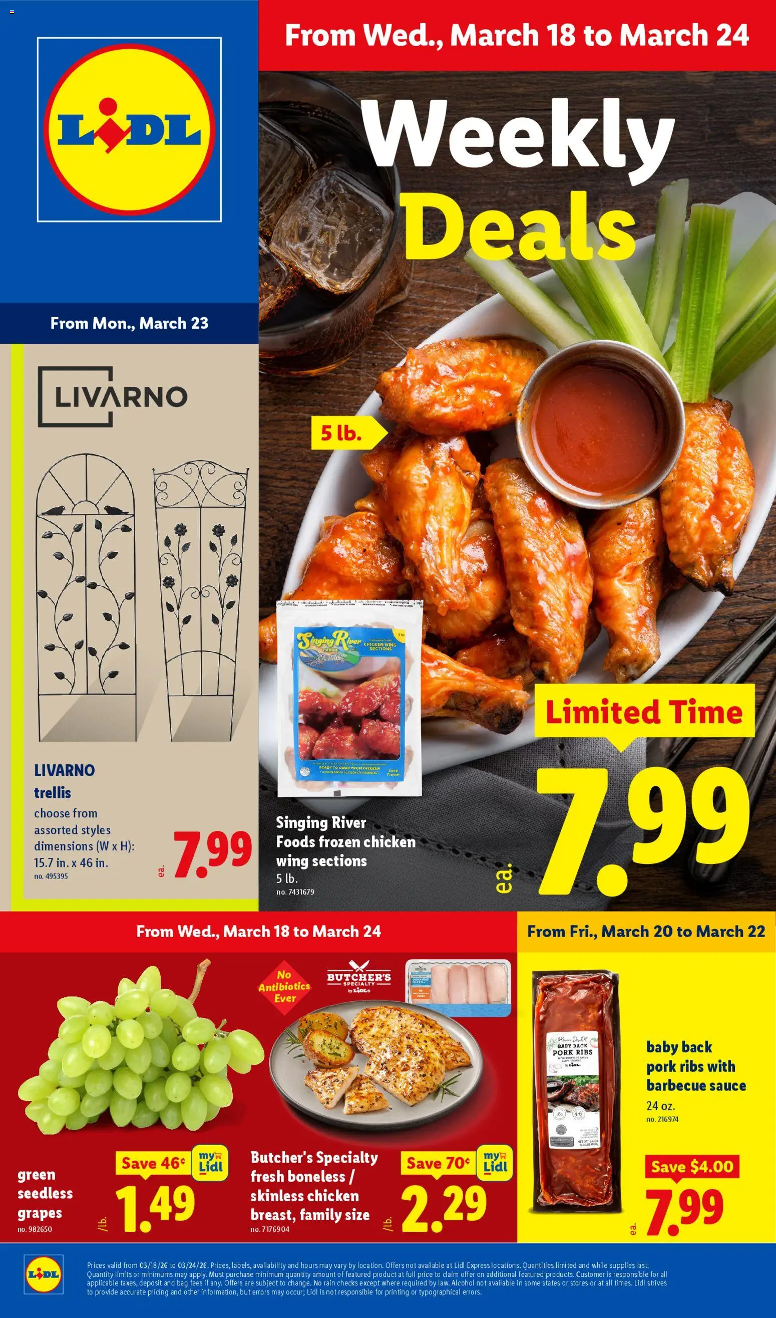Lidl Weekly Ad - valid from 18.03.2026 | Page: 1 | Products: Pork, Grapes, Bag, Freezer