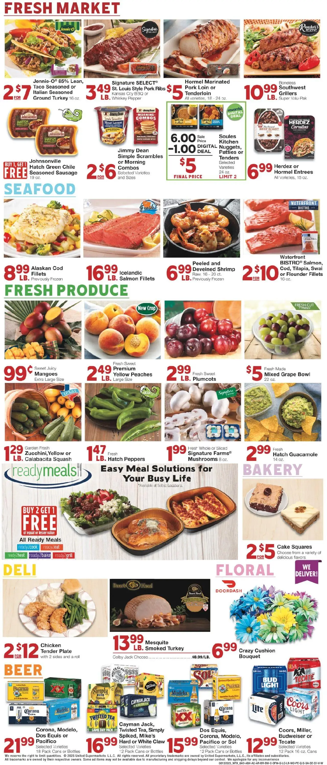 United Supermarkets Weekly Ad - valid from 12.08.2025 | Page: 6 | Products: Beer, Pork, Beef, Pepper