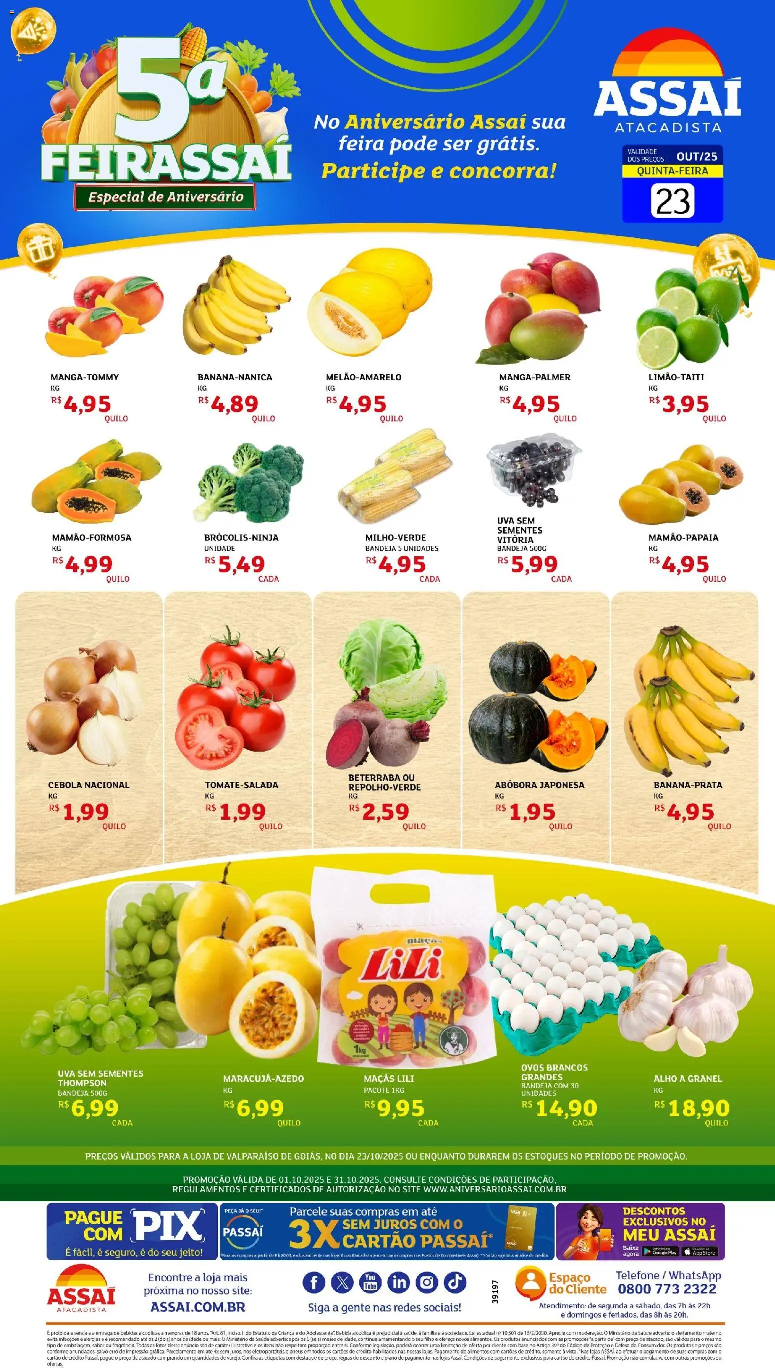 Assaí Atacadista Folheto - válido de 23.10.2025 | Página: 1 | Produtos: Abóbora, Alho, Cebola, Ovos