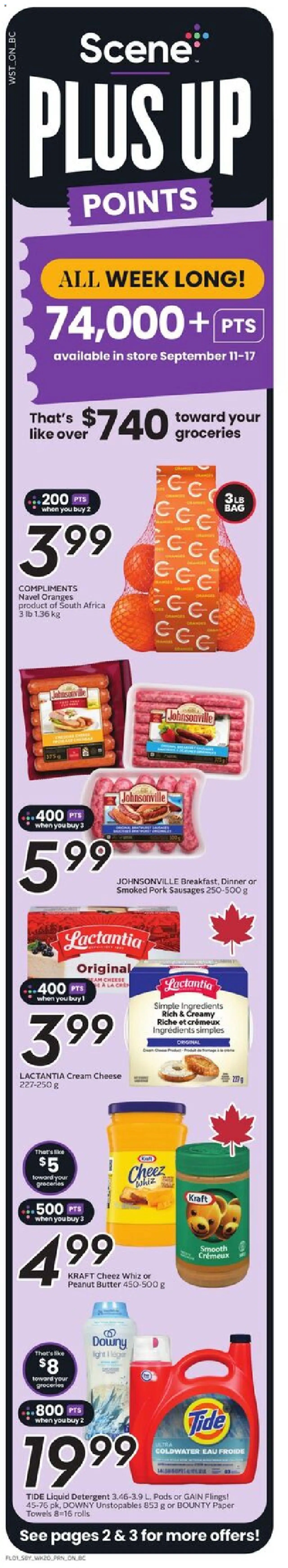 Safeway flyer valid from 11.09.2025 | Page: 2 | Products: Cream, Butter, Cheese, Oranges