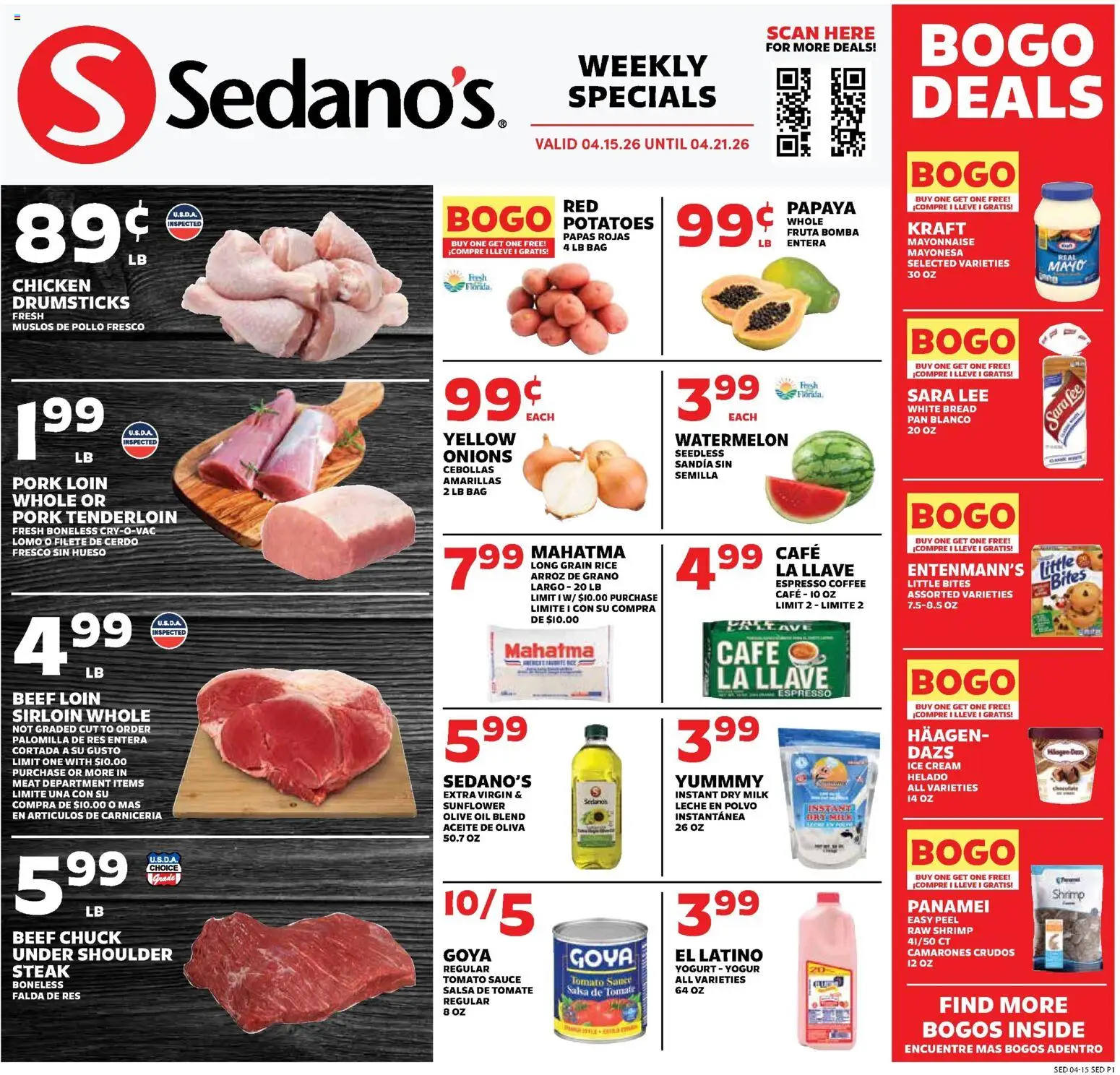 Sedano's Weekly Ad - valid from 15.04.2026 | Page: 1 | Products: Oil, Cream, Ice cream, Sauce