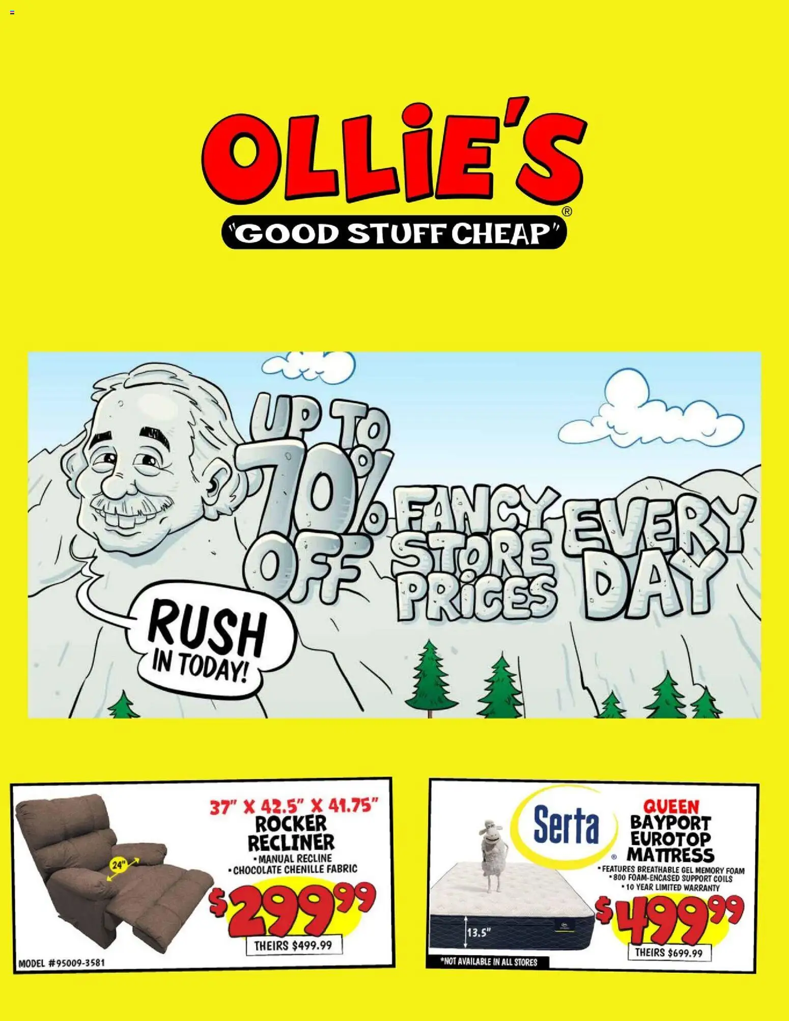 Ollie's Weekly Ad - valid from 15.02.2026 | Page: 1 | Products: Mattress, Chocolate, Recliner