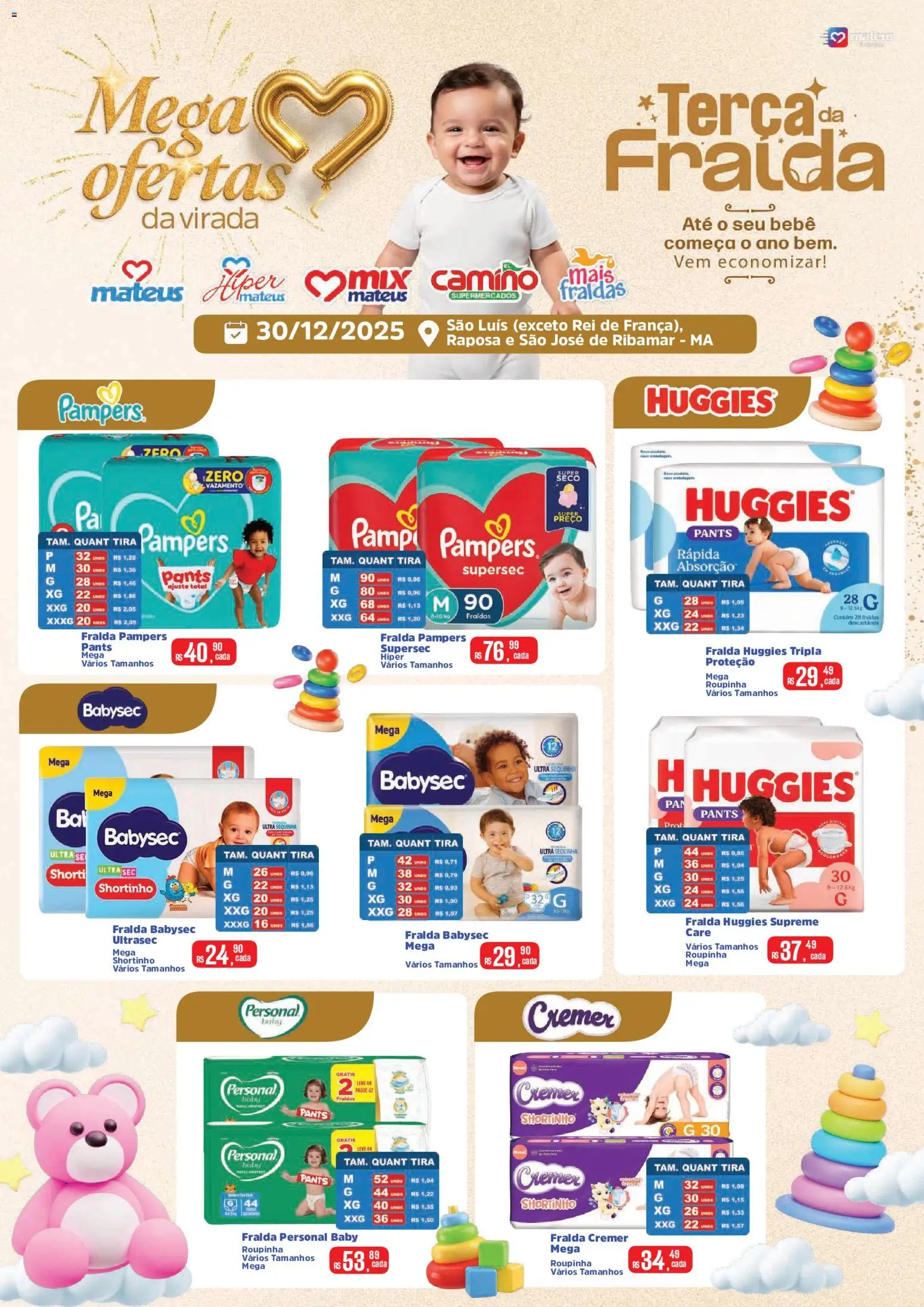 Mateus Folheto - válido de 30.12.2025 | Página: 1 | Produtos: Fralda pampers, Pampers, Creme, Fraldas