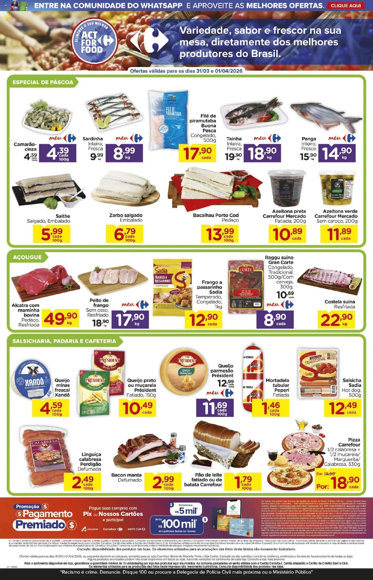 Carrefour Bairro Folheto - válido de 31.03.2026 | Página: 2 | Produtos: Linguiça, Leite, Pão, Sardinha