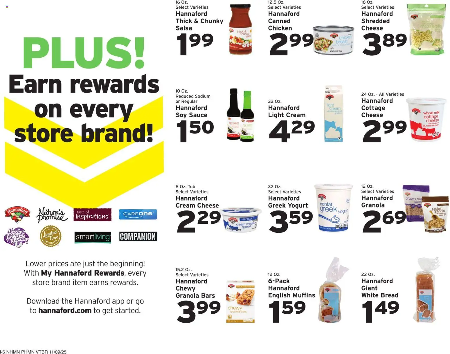 Hannaford Weekly Ad - valid from 09.11.2025 | Page: 14 | Products: Milk, Cheese, Yogurt, Bread