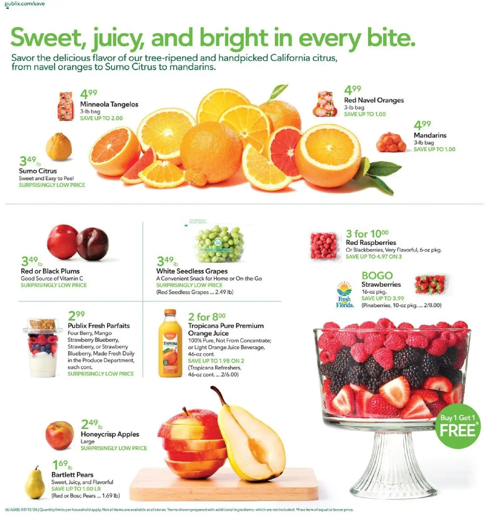 Publix Weekly Ad - valid from 11.03.2026 | Page: 6 | Products: Mandarins, Juice, Oranges, Bag
