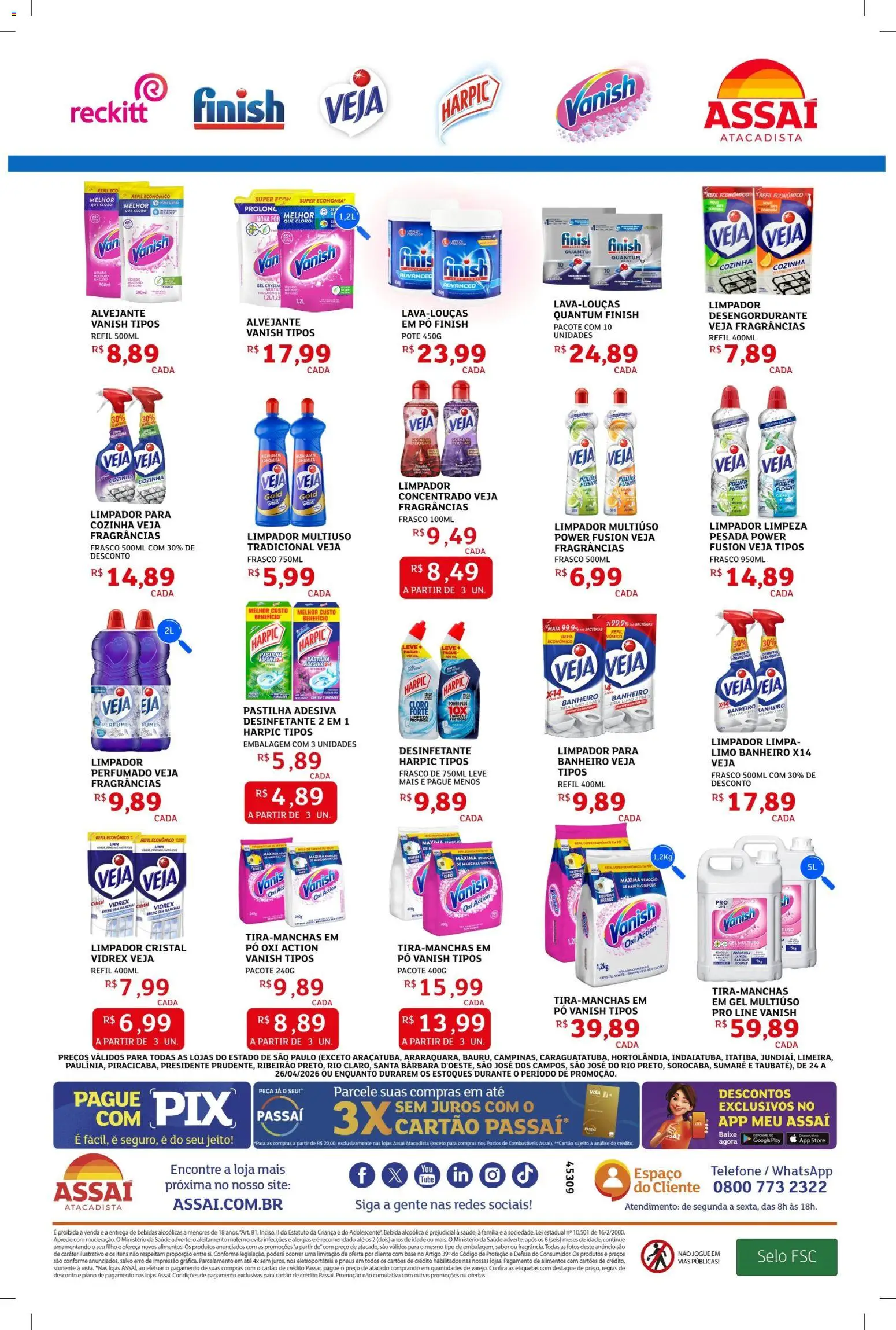 Assaí Atacadista Folheto - válido de 24.04.2026 | Página: 4 | Produtos: Cloro, Limpador multiuso, Bebida, Perfumes