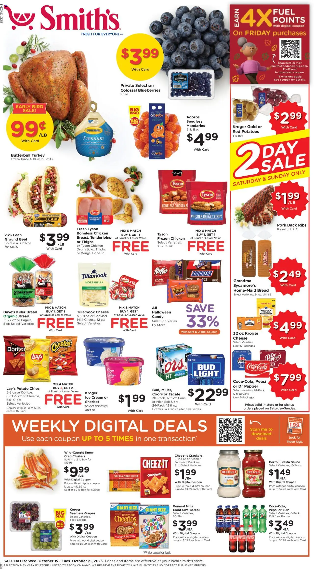 Smith's Weekly Ad - valid from 15.10.2025 | Page: 1 | Products: Pasta, Ice cream, Grapes, Bag