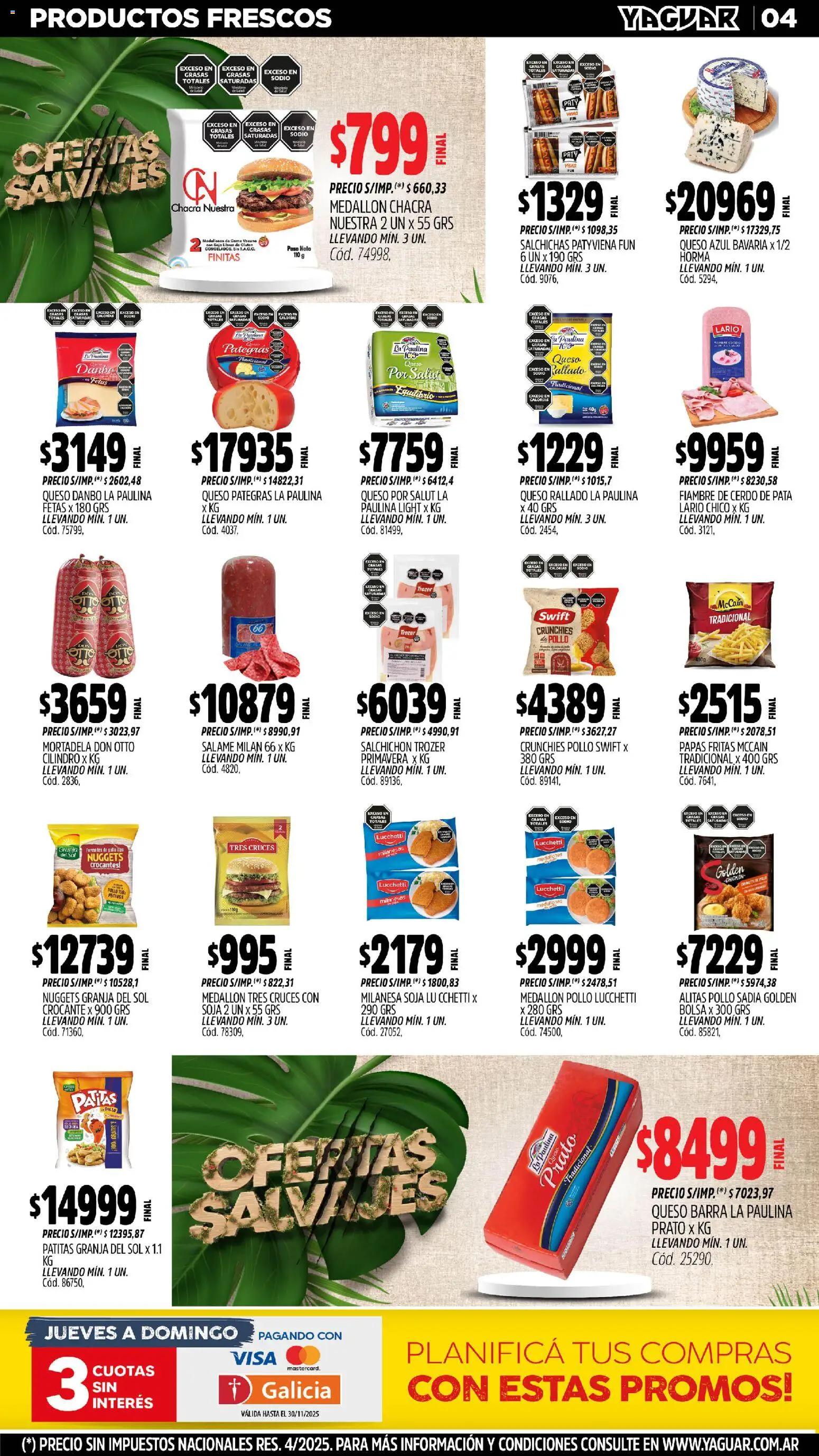 Yaguar - Mendoza │ válido desde el 10.11.2025 | Página: 4 | Productos: Bolsa, Mortadela, Cerdo, Papas fritas