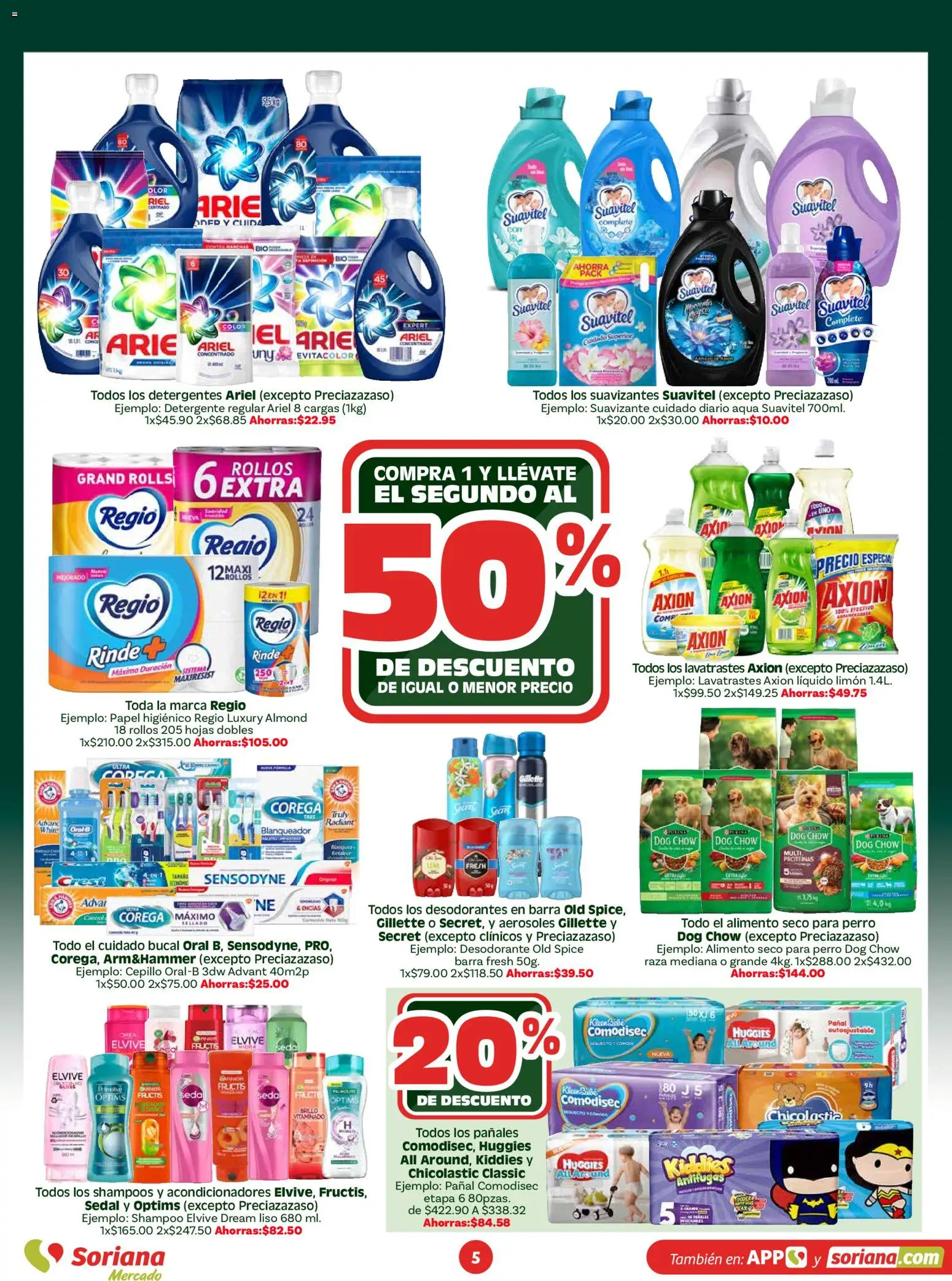 Nuevas ofertas de Soriana válidas en toda la República Mexicana desde el 26.03.2026. ¡Encuentra las mejores ofertas en Soriana En vacaciones apoyamos con todo - Mercado! | Página: 5 | Productos: Detergente, Suavizante, Papel higiénico, Barra