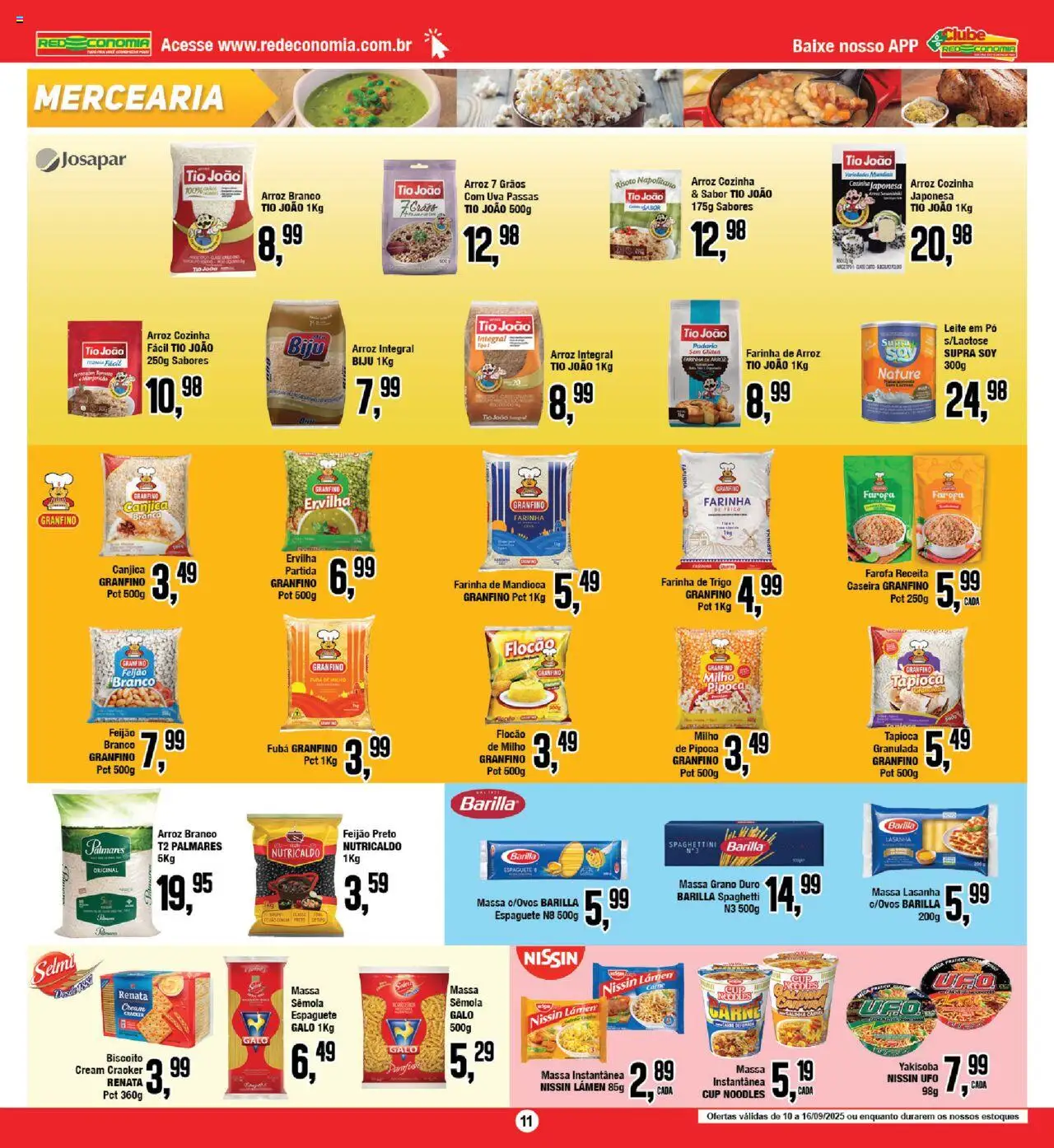 RedEconomia Folheto - válido de 10.09.2025 | Página: 11 | Produtos: Feijão, Biscoito, Farinha de mandioca, Massa
