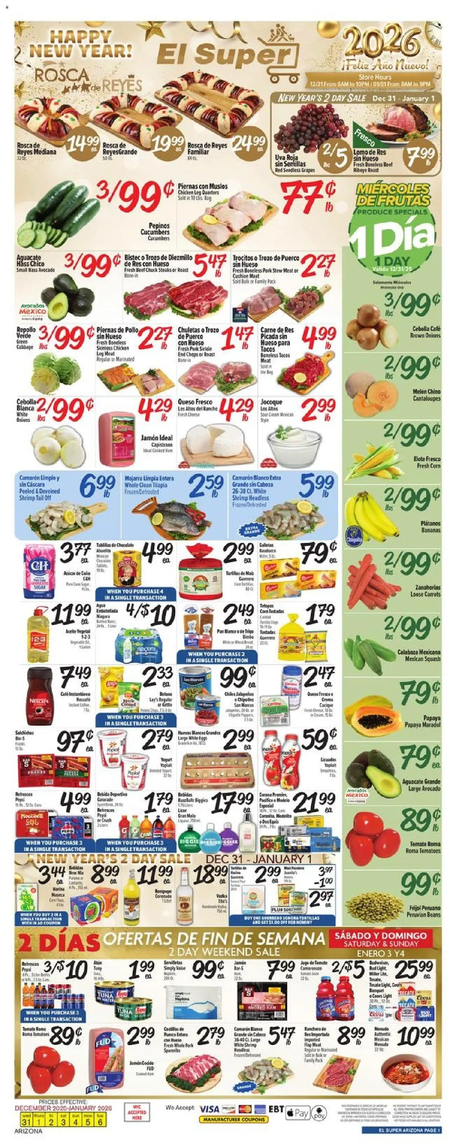 El Super Weekly Ad - AK - valid from 31.12.2025 | Page: 1 | Products: Squash, Bananas, Cushion, Fan