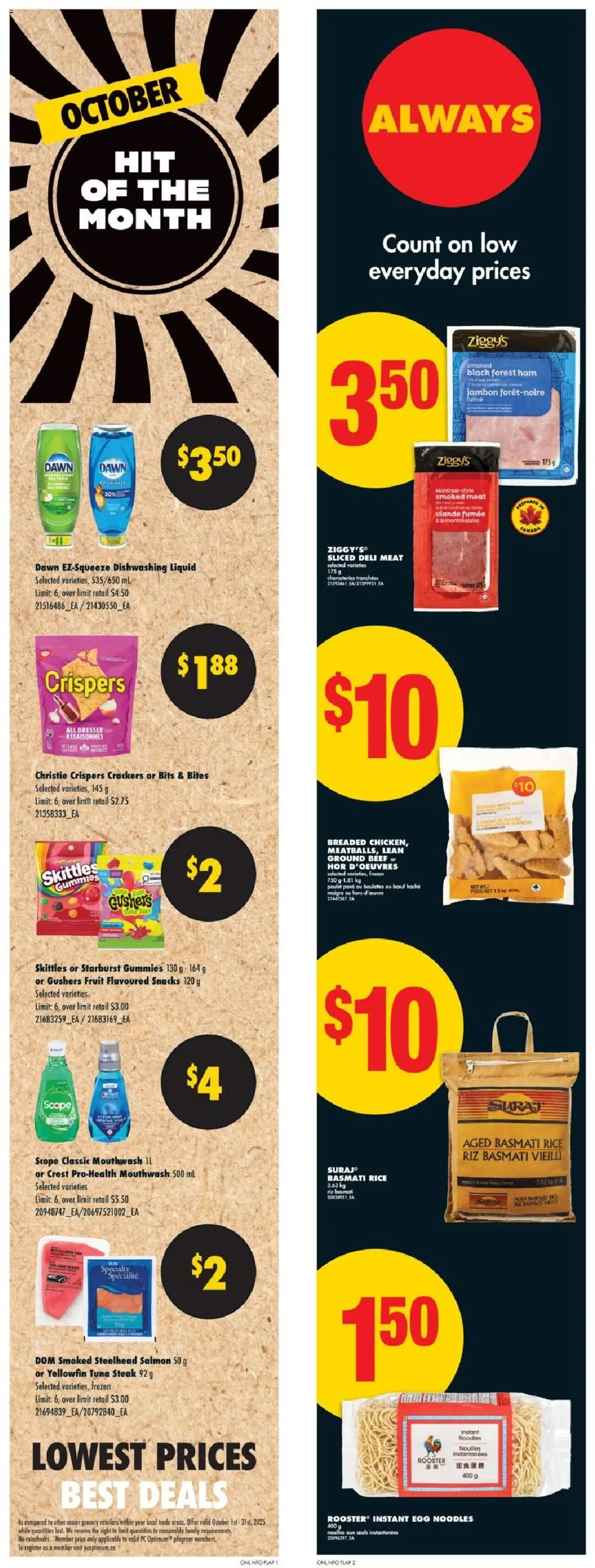 No Frills flyer valid from 16.10.2025 | Page: 6 | Products: Rice, Noodles, Beef, Mouthwash