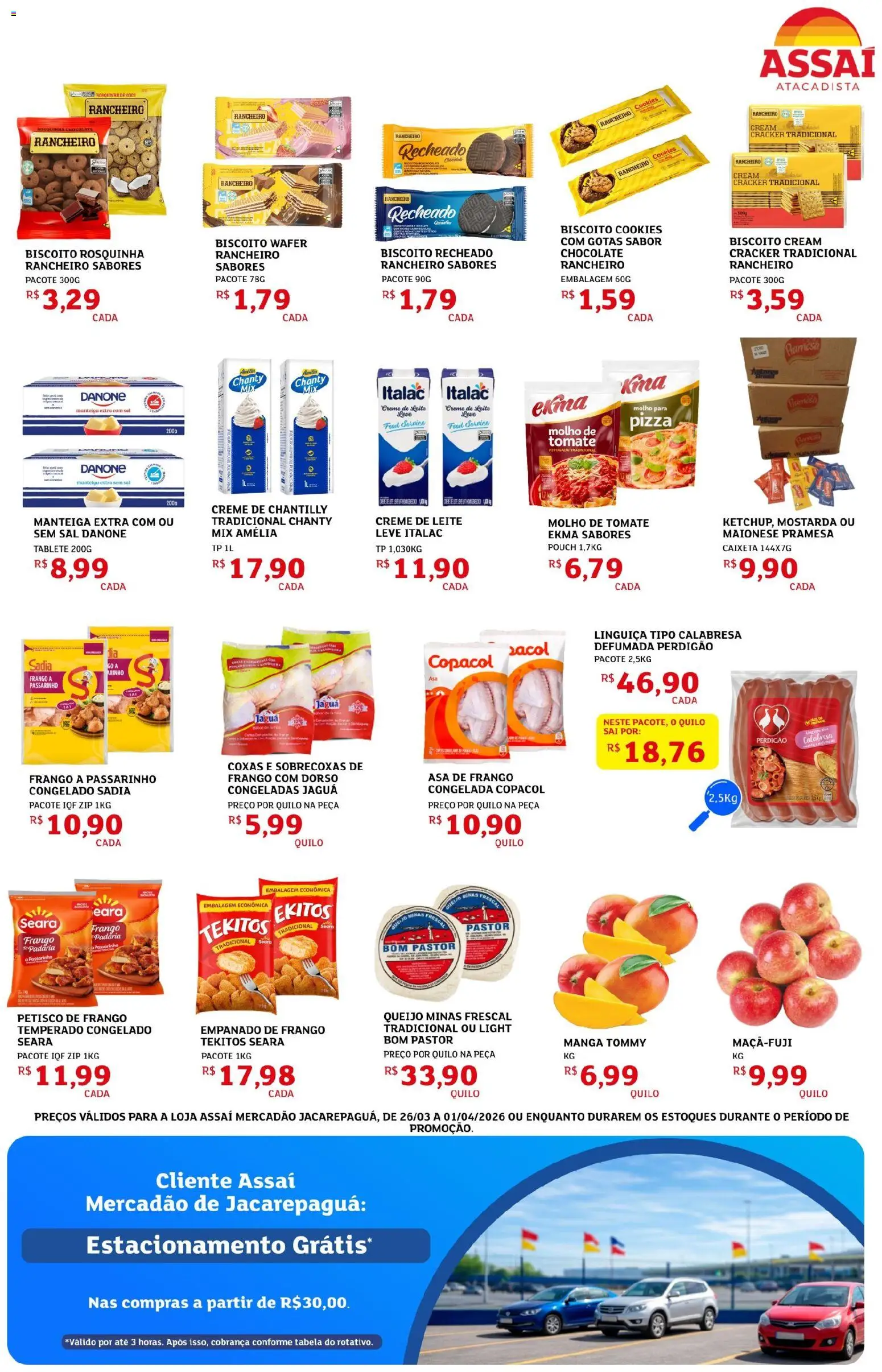 Assaí Atacadista Folheto - válido de 26.03.2026 | Página: 3 | Produtos: Biscoito, Queijo, Maionese, Biscoito recheado