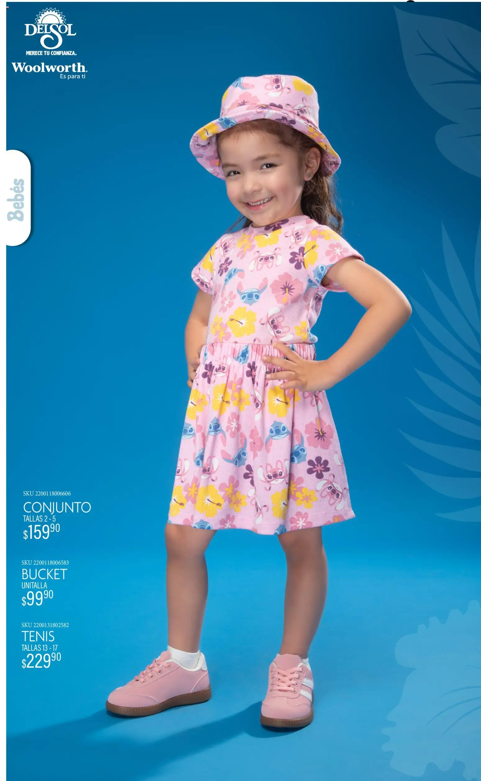 Nuevas ofertas de Del Sol y Woolworth catálogo Luce tus Vacaciones con Stitch válidas en toda la República Mexicana desde el 19.03.2026. ¡Encuentra las mejores ofertas en Del Sol y Woolworth catálogo Luce tus Vacaciones con Stitch! | Página: 9 | Productos: Tenis, Conjunto