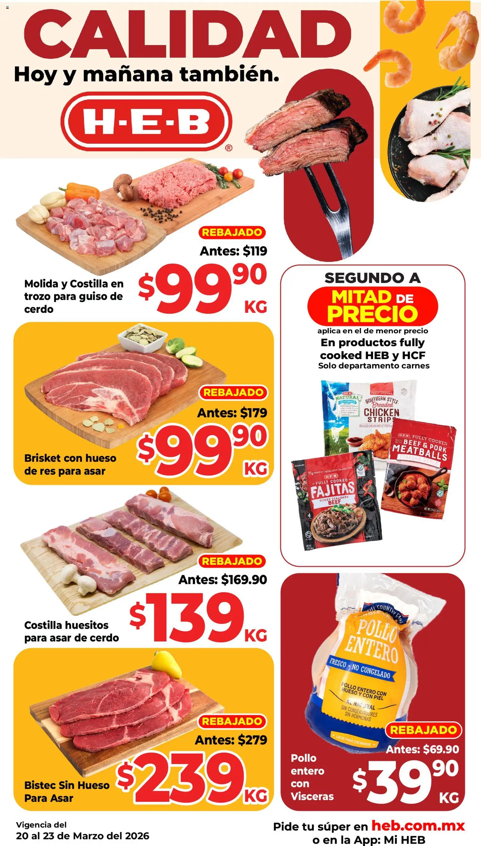 Nuevas ofertas de H-E-B válidas en toda la República Mexicana desde el 20.03.2026. ¡Encuentra las mejores ofertas en H-E-B folleto! | Página: 4 | Productos: Pollo, Cerdo, Res