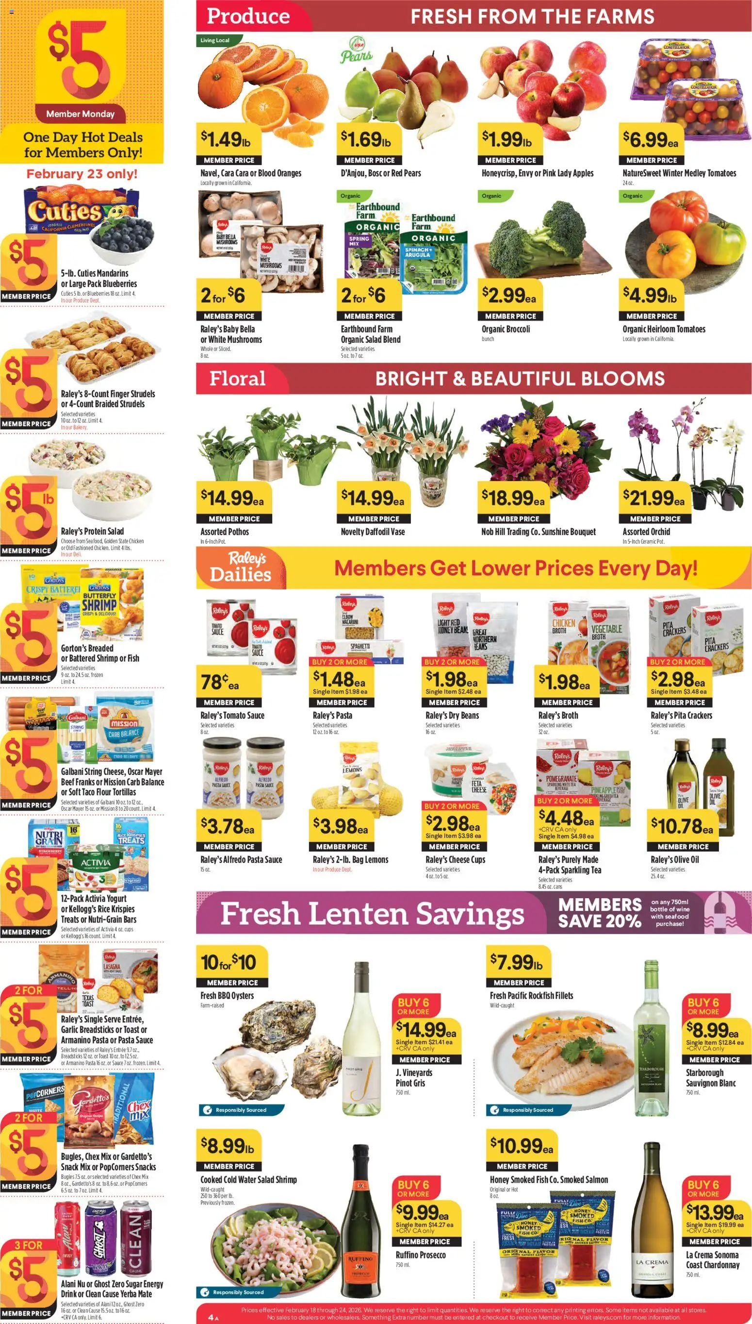Raley's Weekly Ad - valid from 18.02.2026 | Page: 4 | Products: Mandarins, Vase, Blueberries, Rig