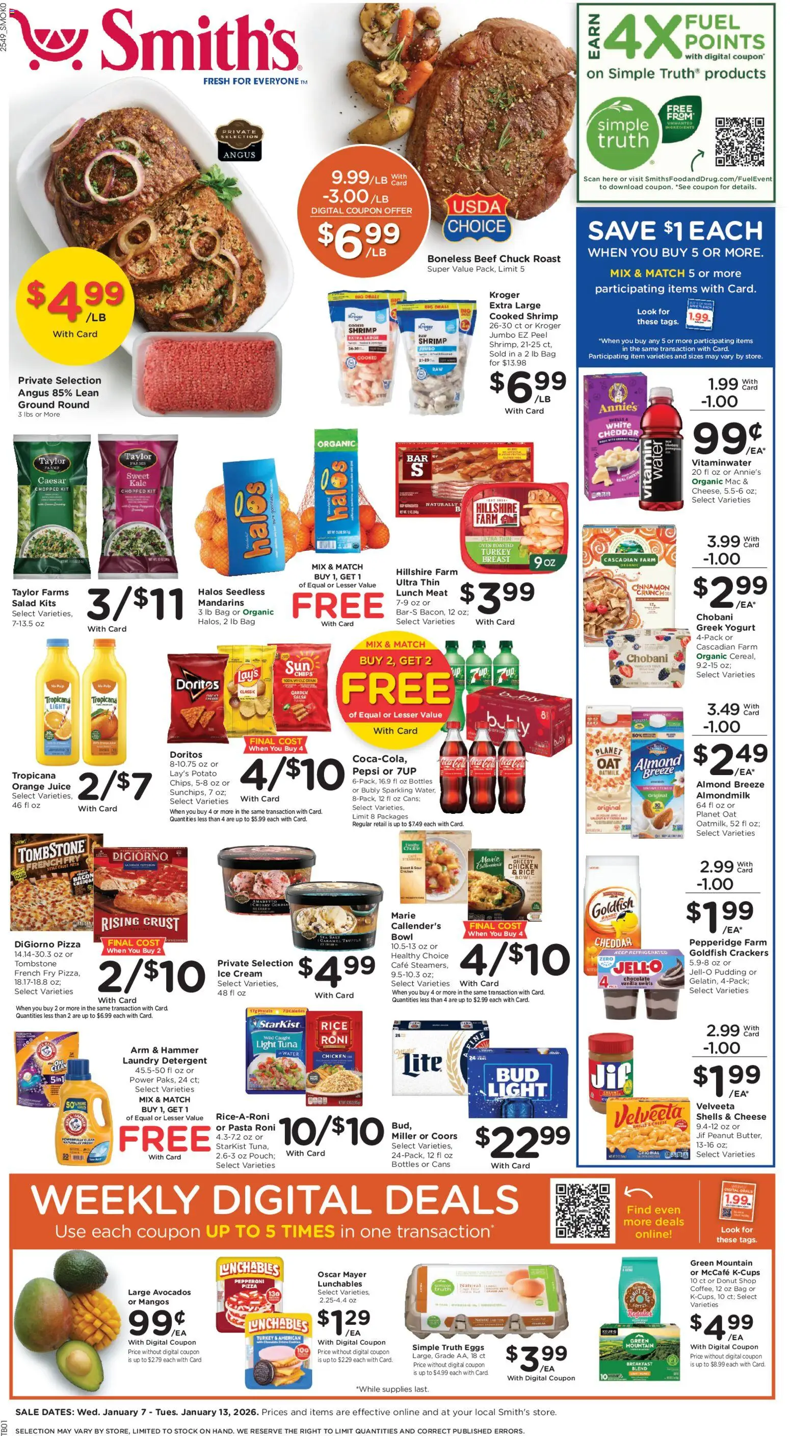 Smith's Weekly Ad - WY - valid from 07.01.2026 | Page: 1 | Products: Yogurt, Eggs, Pasta, Salad