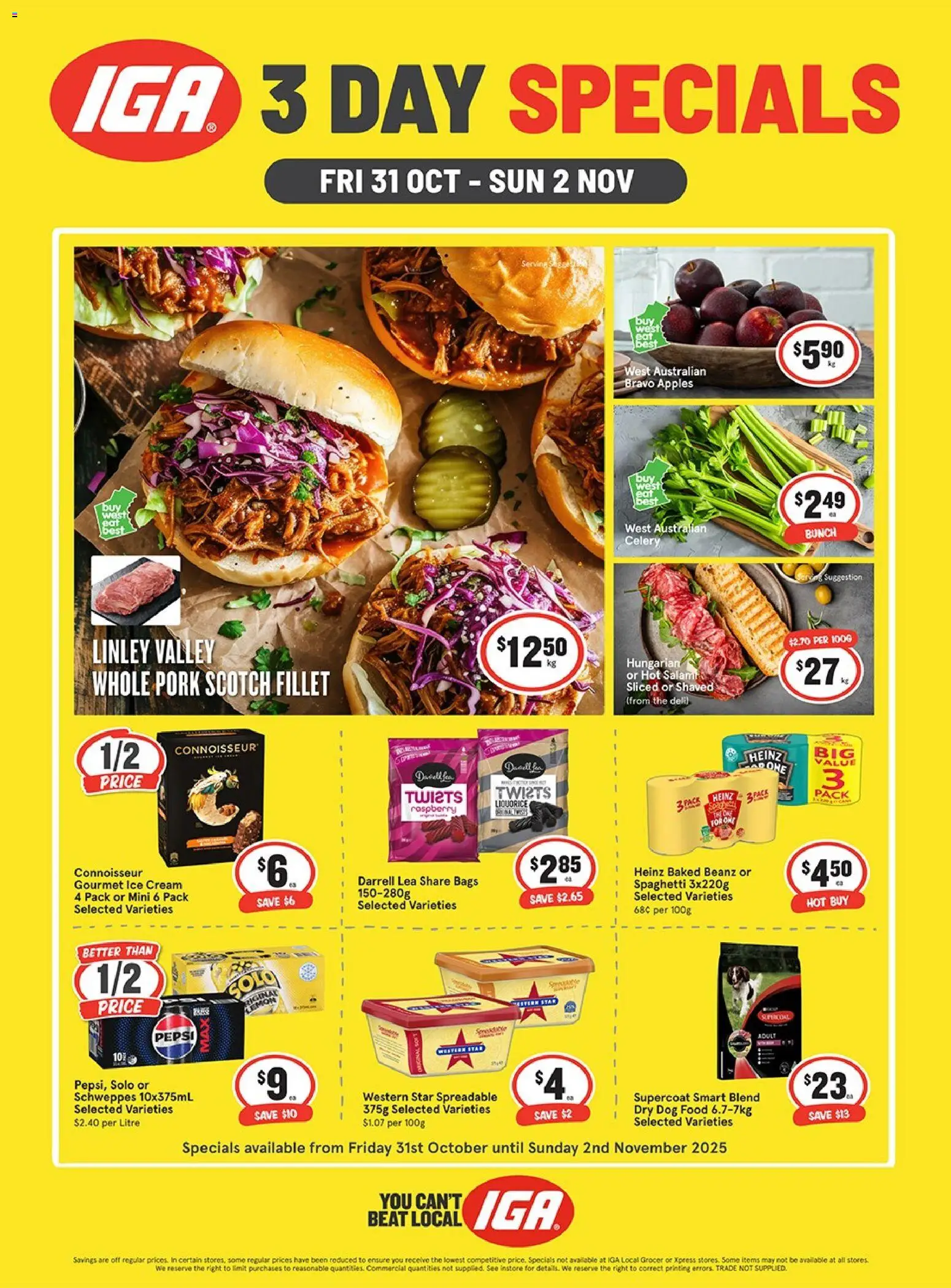 IGA catalogue - valid from 29.10.2025 | Page: 1 | Products: Apples, Pepsi, Ice cream, Raspberry